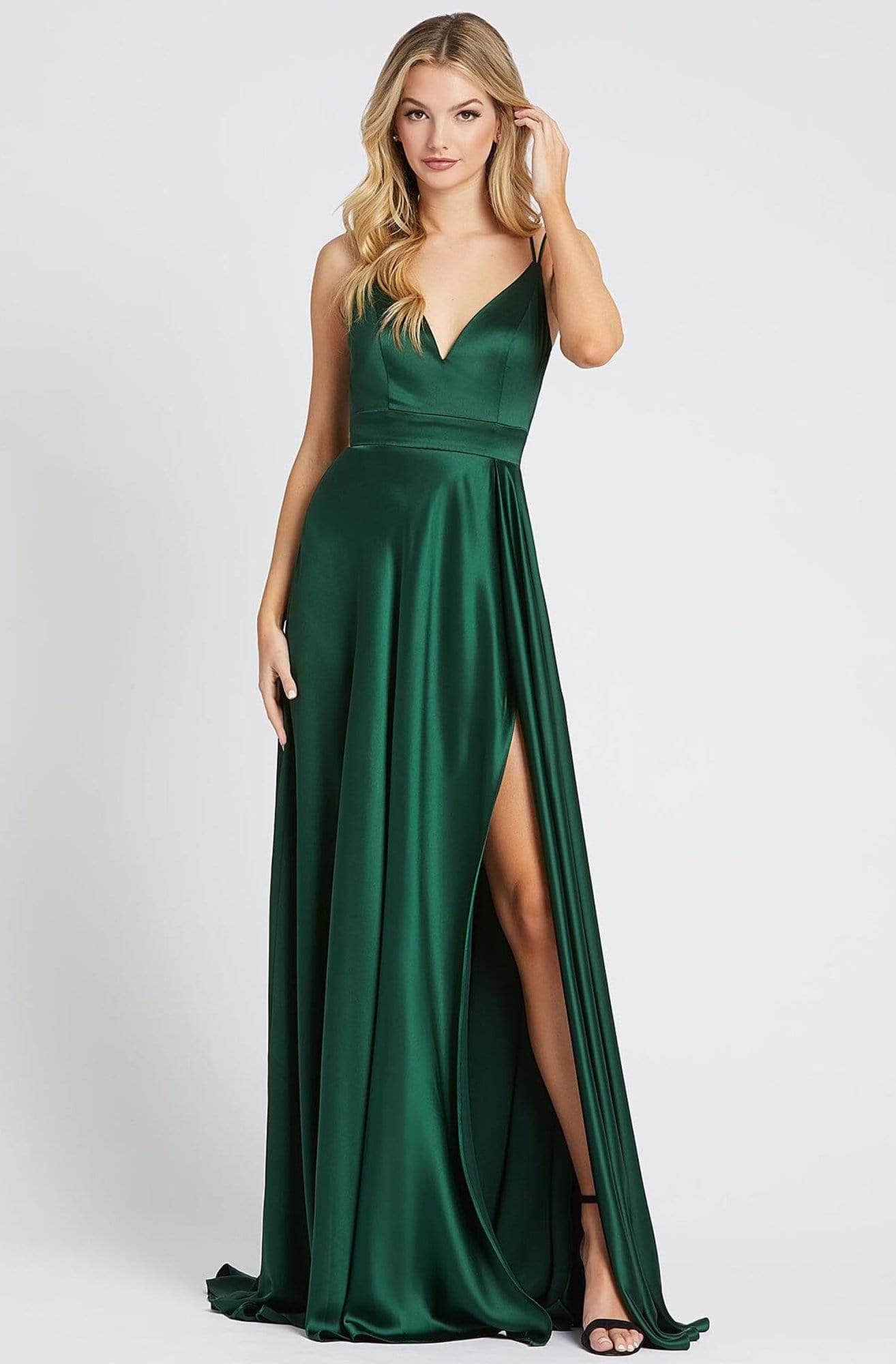 Image of Ieena Duggal - 55278I Satin Simple Prom Gown with High Slit