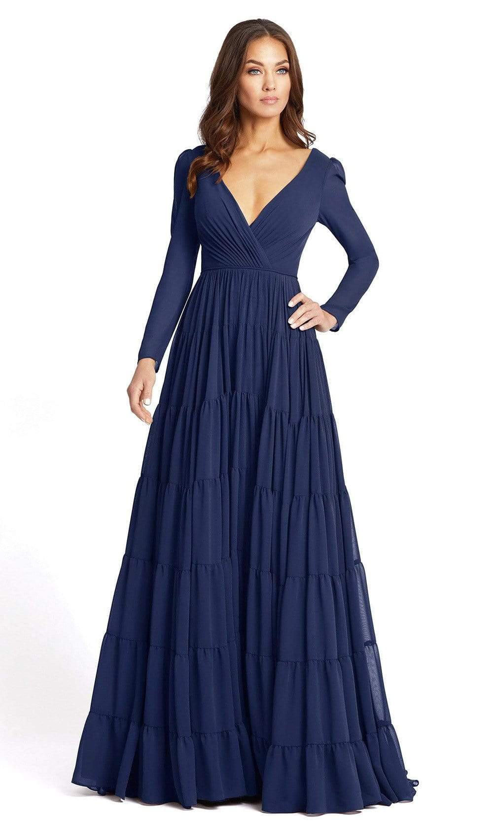 Image of Ieena Duggal - 55311 Long Sleeve Ruched A-Line Simple Prom Dress