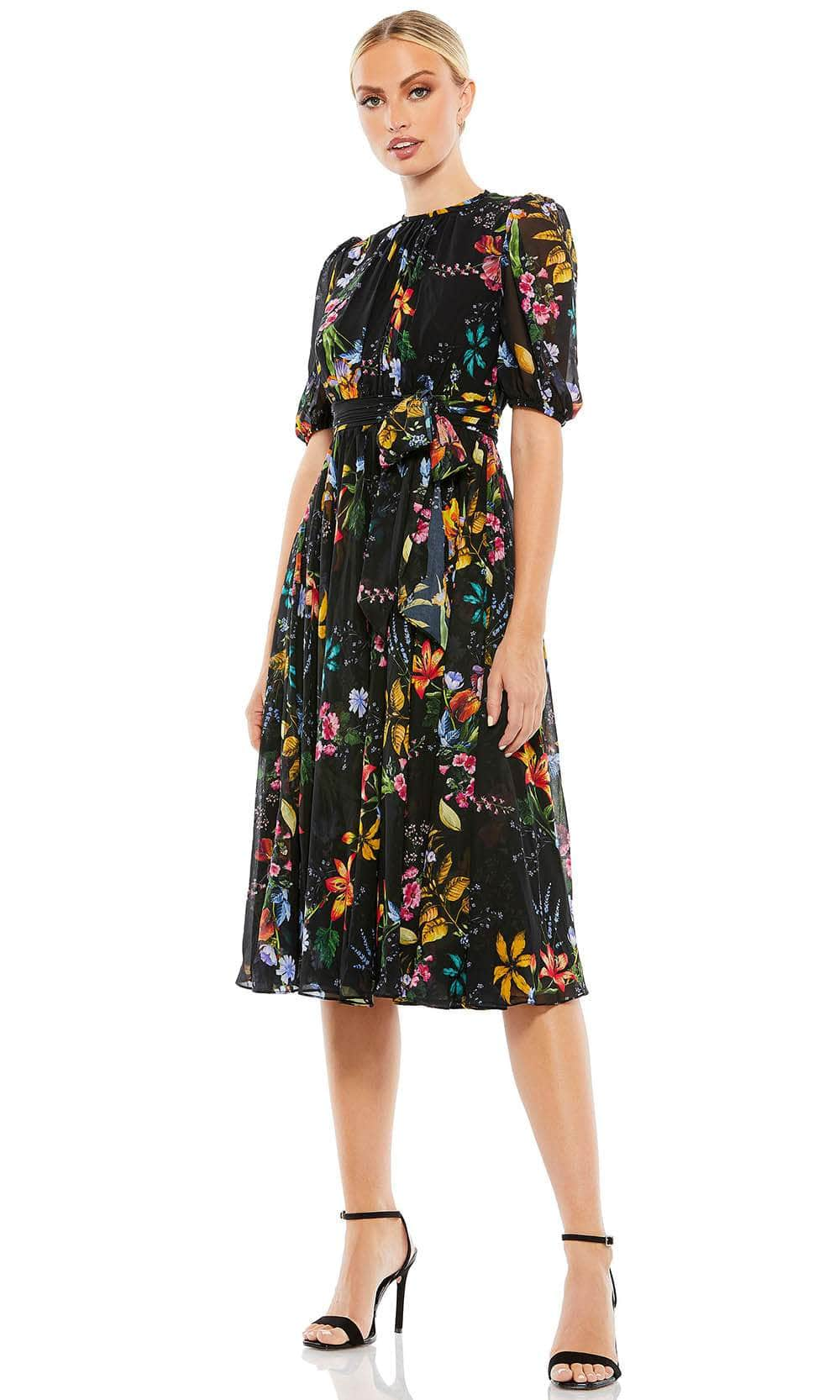 Image of Ieena Duggal 55625 - Short Bishop Sleeved Midi Dress