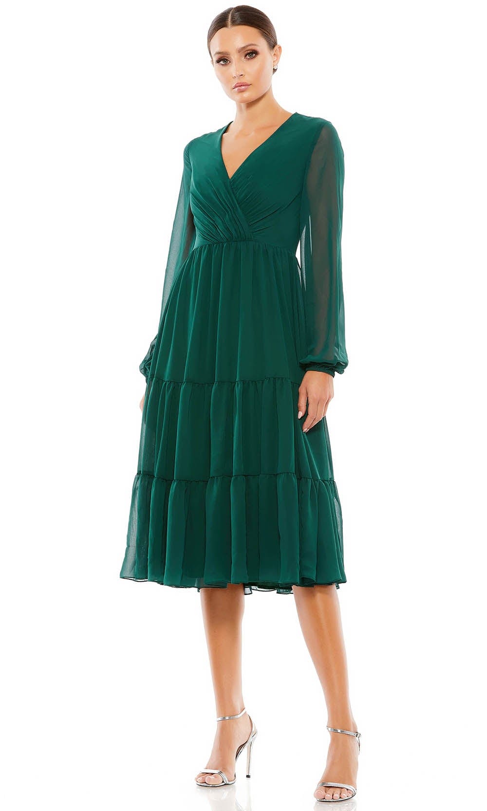 Image of Ieena Duggal 55637 - Bishop Sleeve Chiffon Dress | Couture Candy