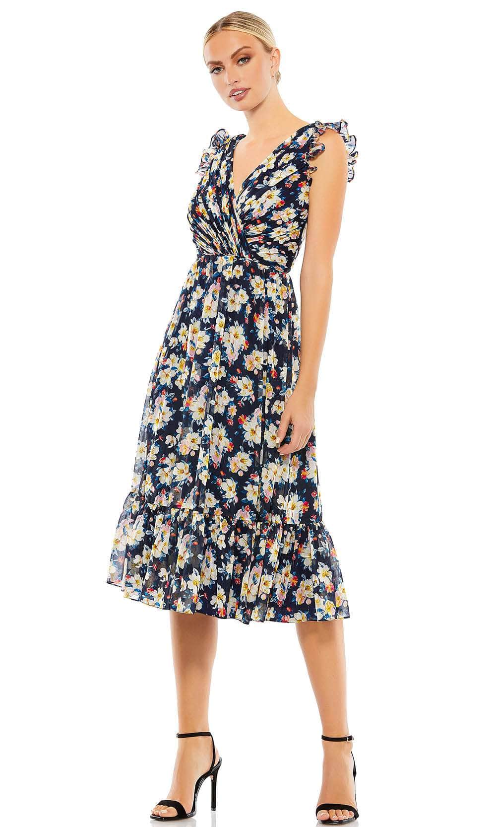 Image of Ieena Duggal 55665 - Ruffle Trimmed Floral Cocktail Dress