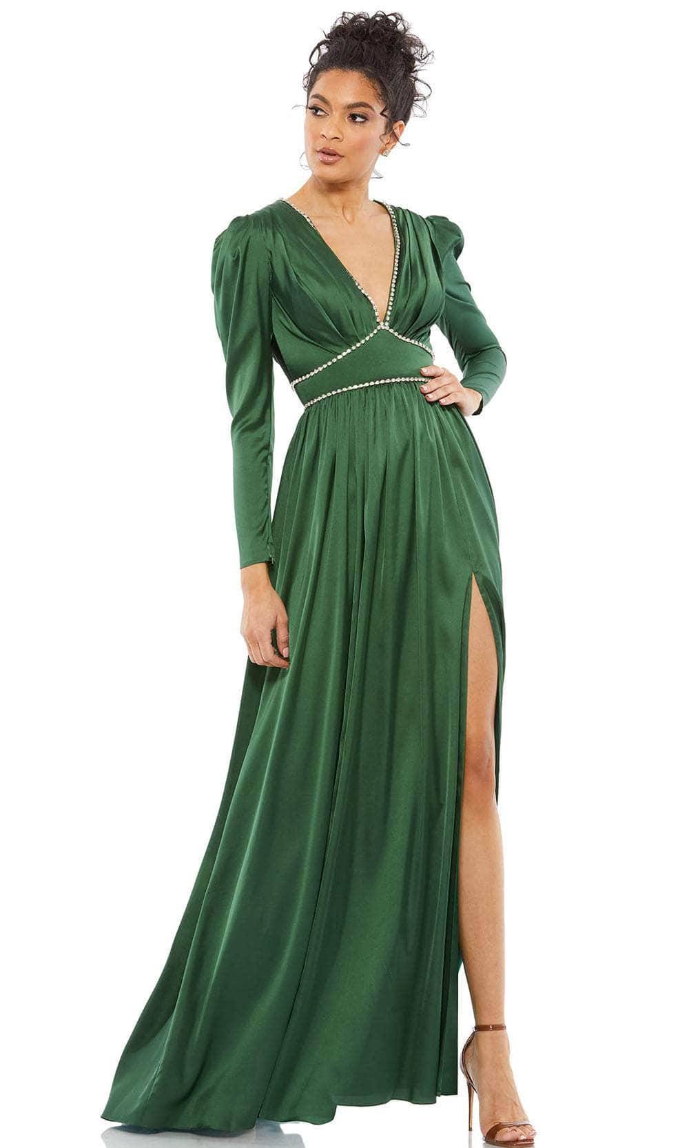 Image of Ieena Duggal 55702 - Puffed Sleeve Evening Gown With Slit