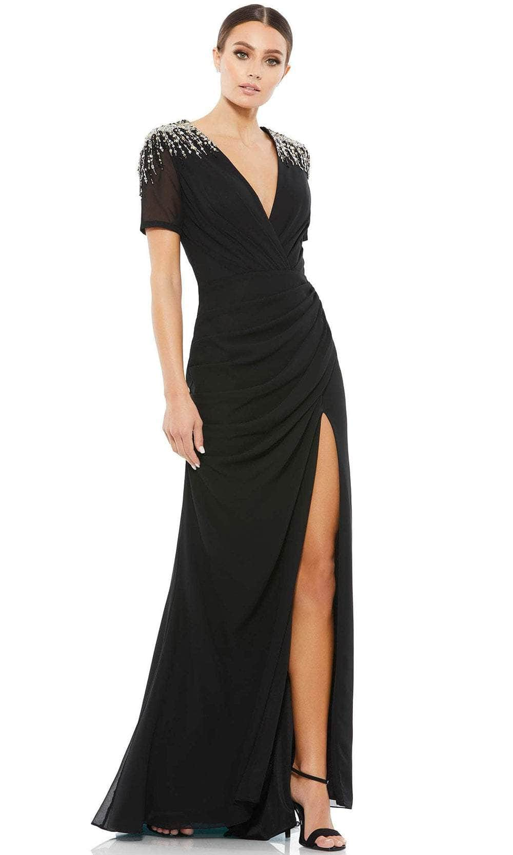 Image of Ieena Duggal 55704 - Embellished Shoulders V-Neck Long Dress