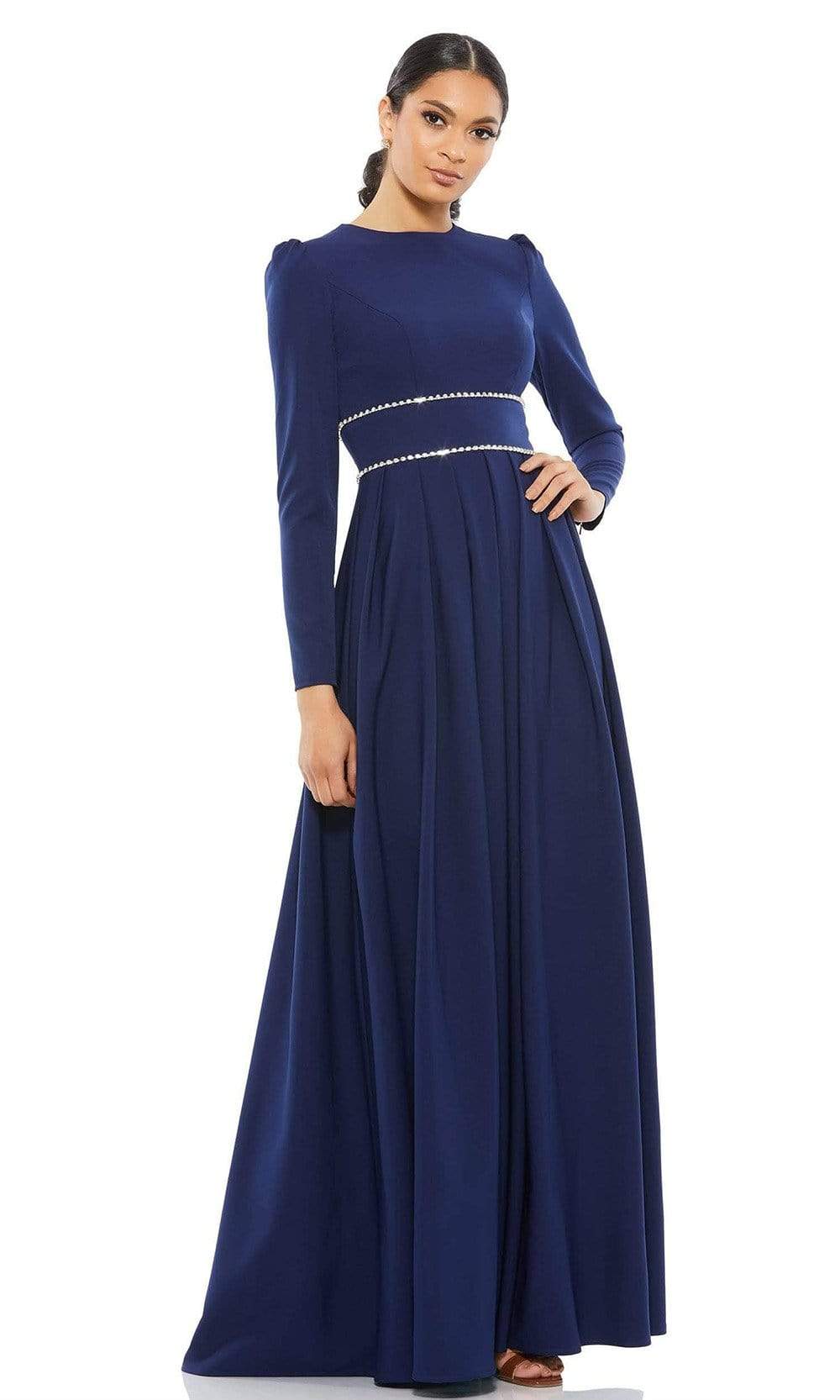 Image of Ieena Duggal - 55705 Long Sleeve Jeweled A-Line Dress