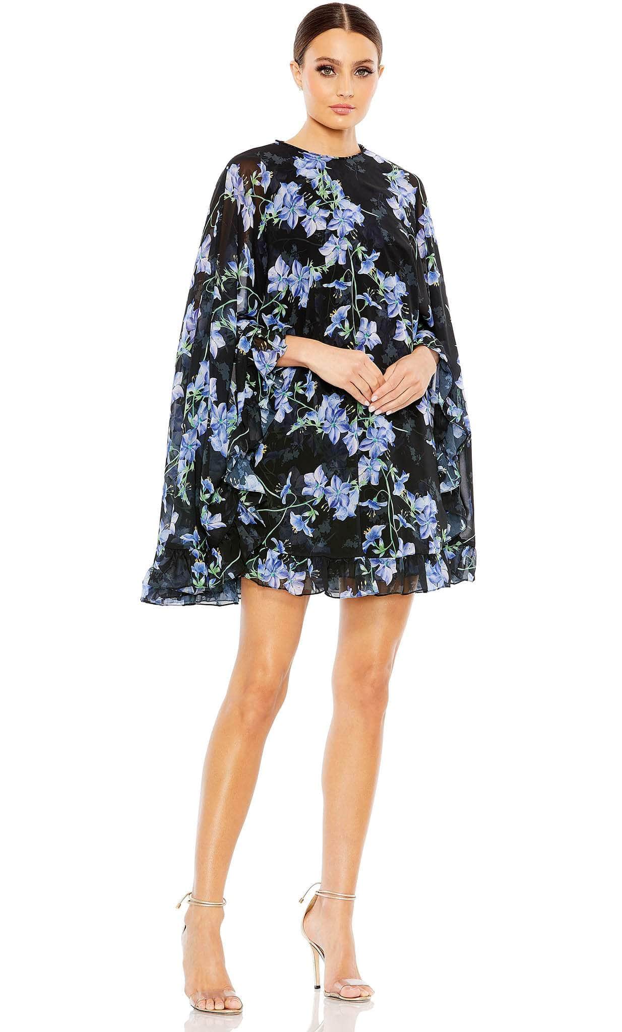Image of Ieena Duggal 56028 - Floral Cape Cocktail Dress