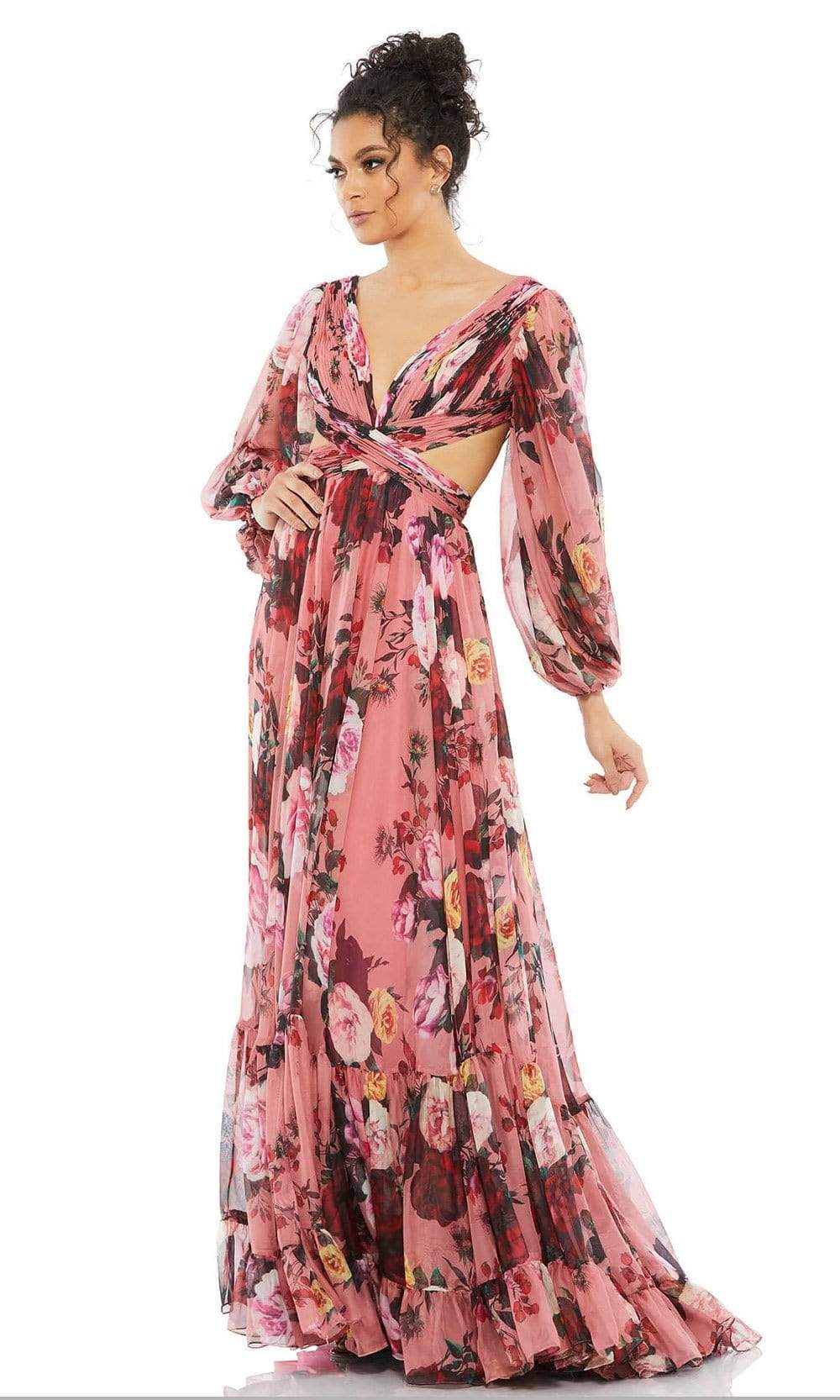Image of Ieena Duggal - 67946 Floral Printed Ruched A-Line Gown