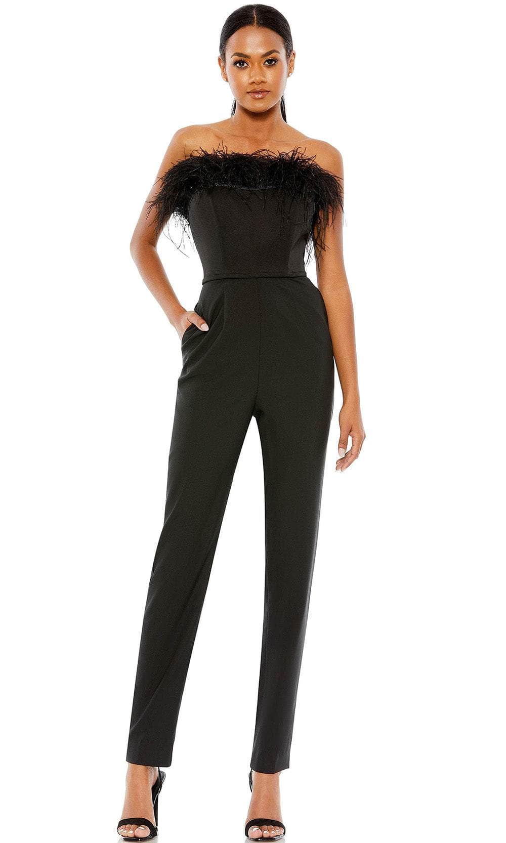 Image of Ieena Duggal 68146 - Feathered Strapless Formal Jumpsuit