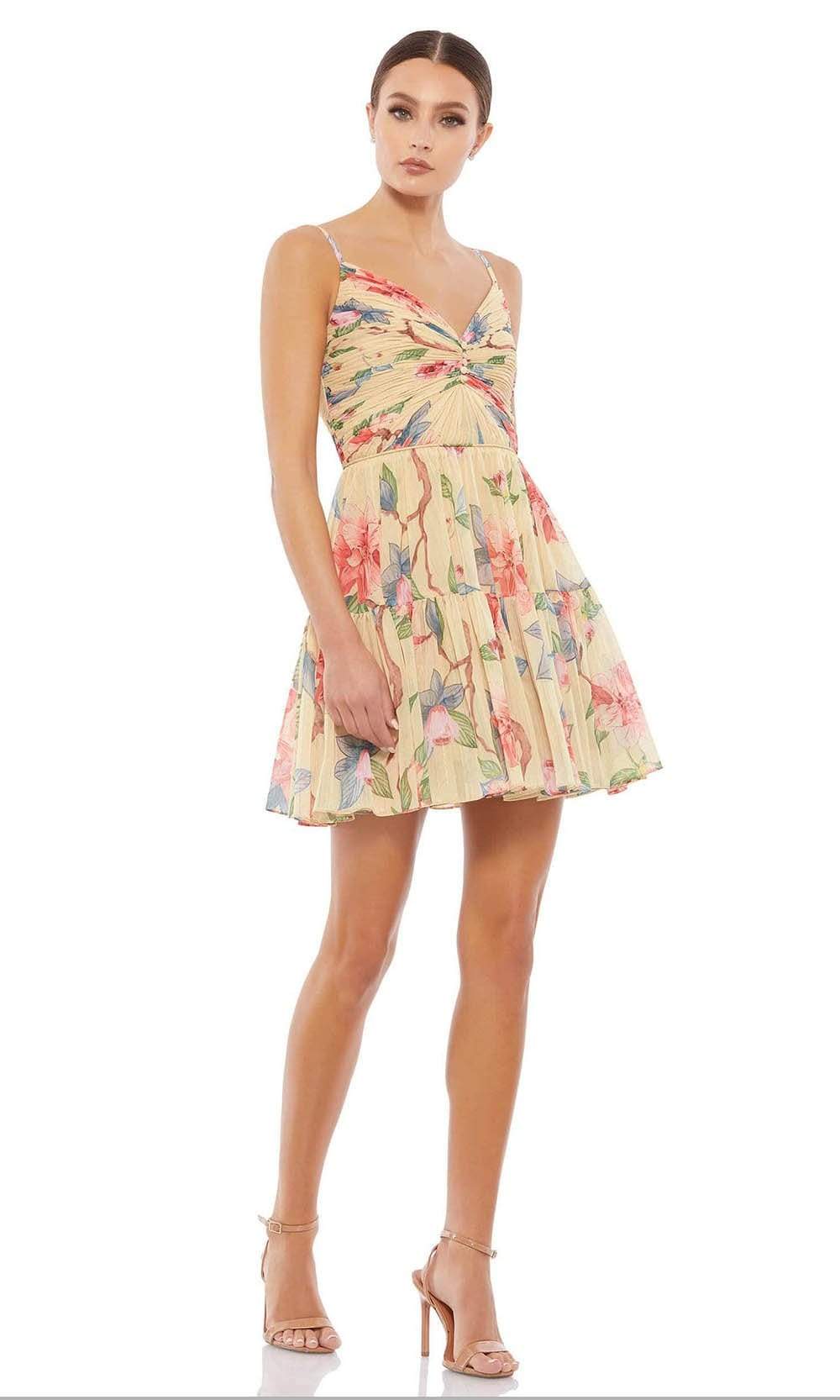 Image of Ieena Duggal - 70204I Ruched Bod Floral Short Dress
