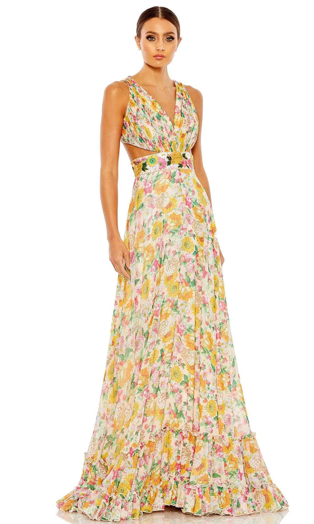Image of Ieena Duggal 9174 - Pleated Floral Evening Gown