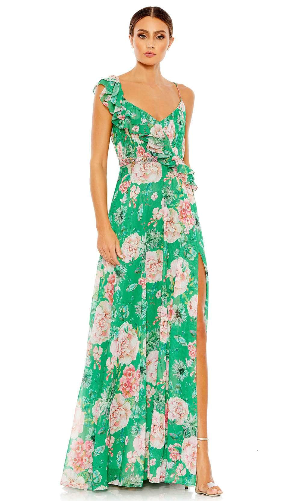 Image of Ieena Duggal 9175 - Floral Print V-Neck Prom Gown