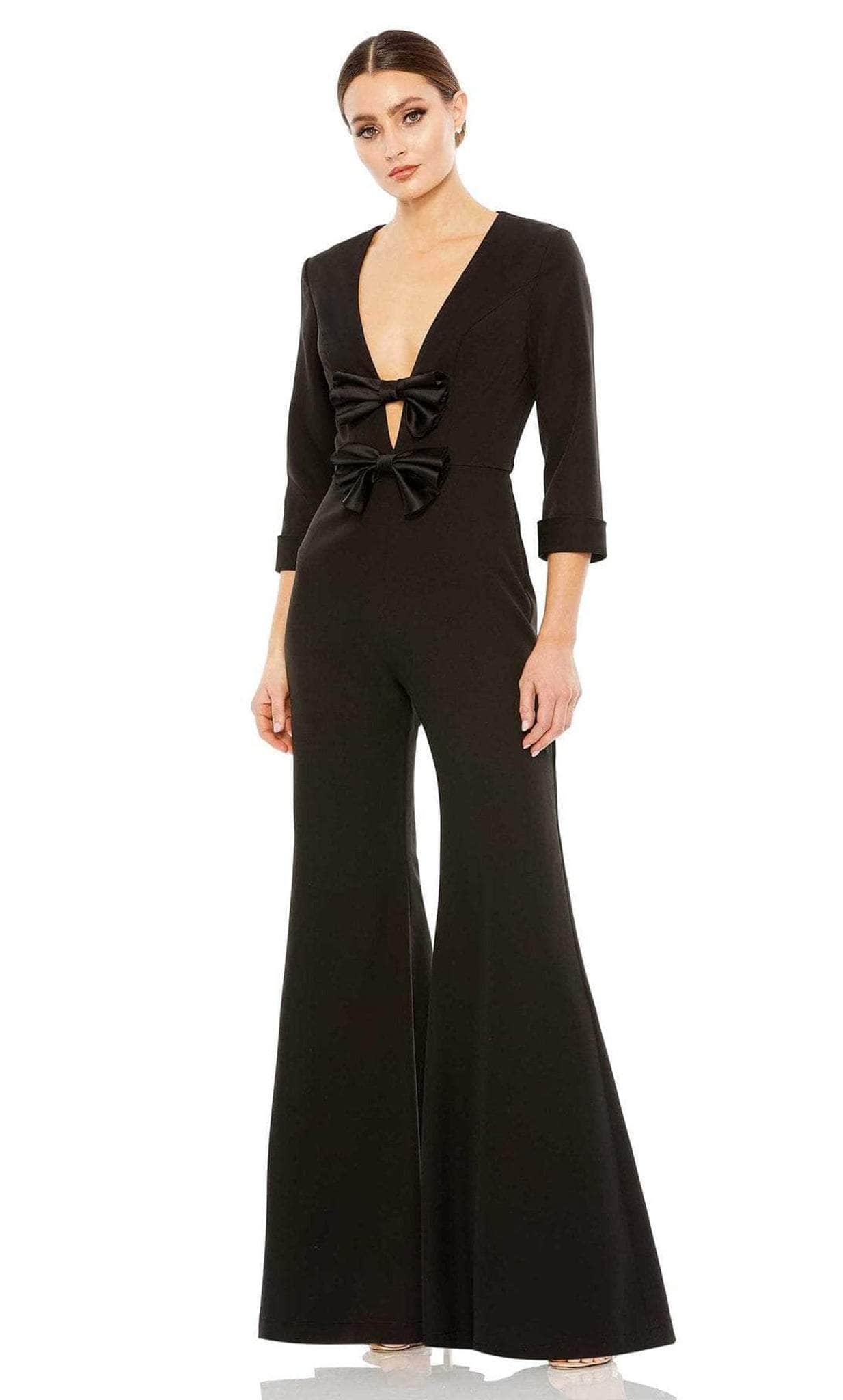 Image of Ieena Duggal A27033 - Bow Detailed Quarter Sleeve Jumpsuit