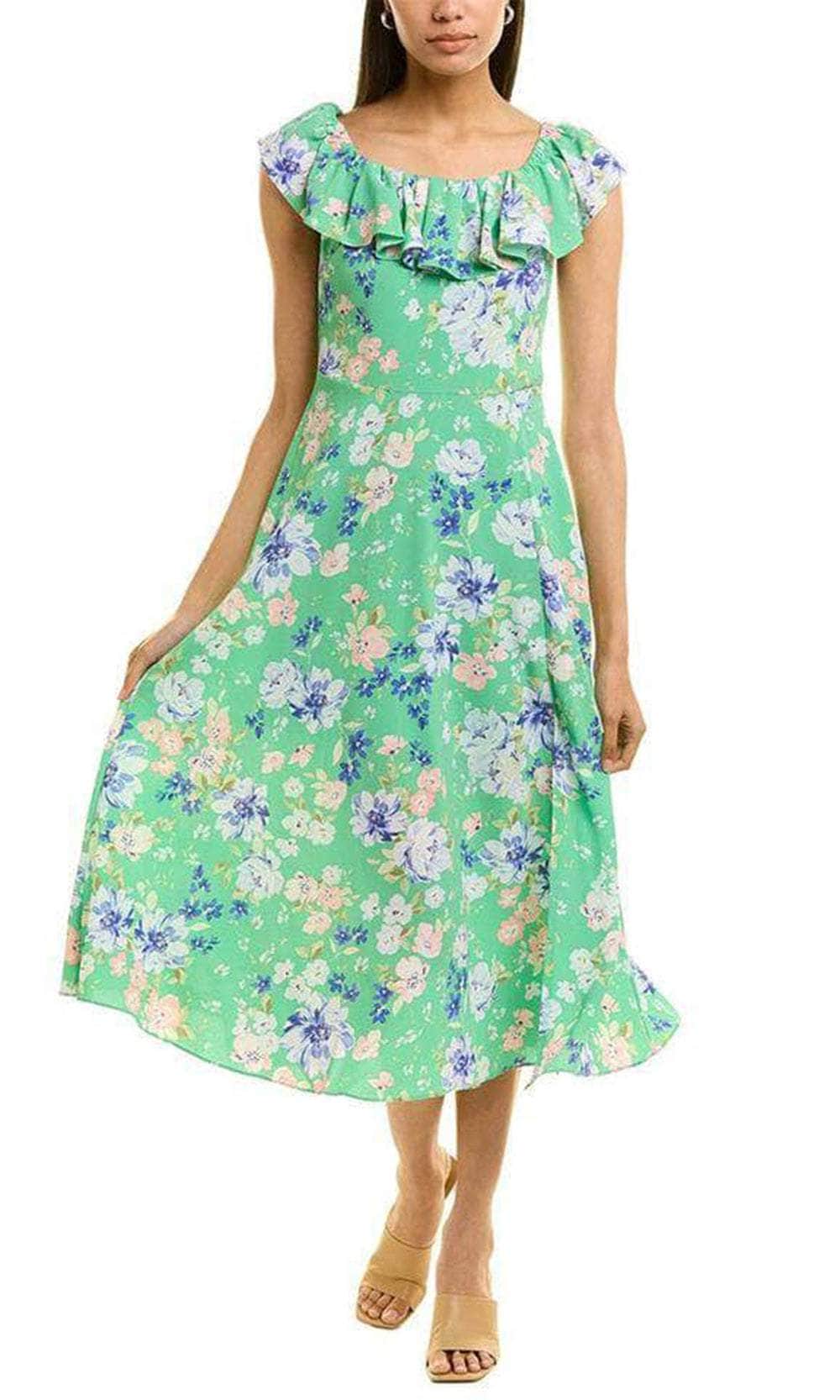 Image of Immediate Apparel GT03D71 - Ruffle Trimmed Floral Dress