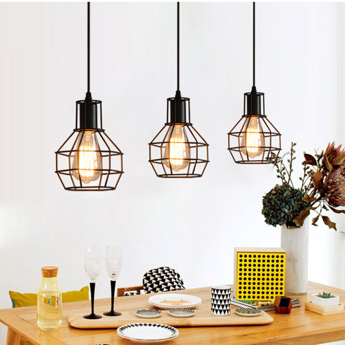 Image of Industrial Vintage Metal Cage Fixture Ceiling Pendant Light Hanging Lamp Shade Without Bulb