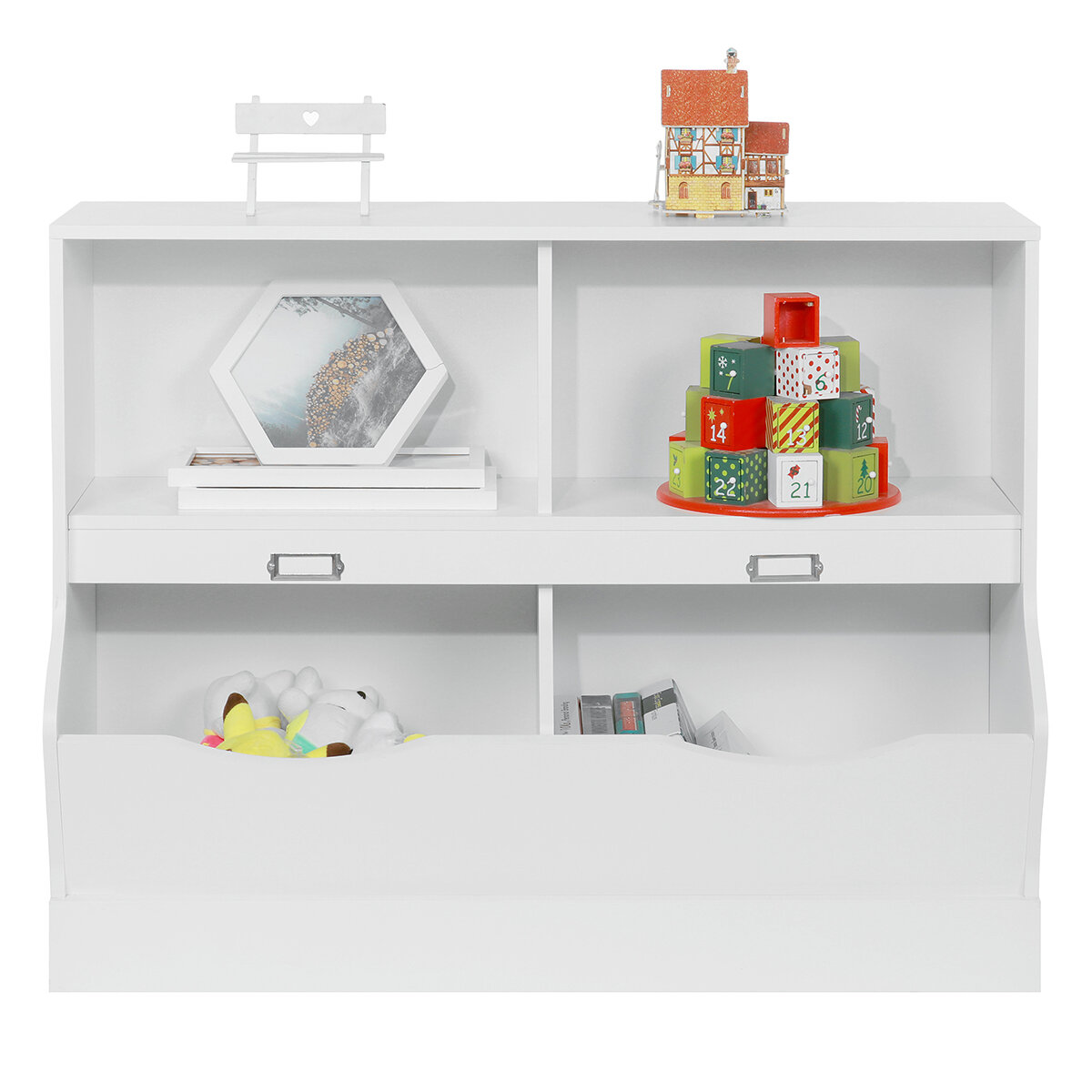 Image of Insma Wooden 4 Cube Storage Organizer Kids Bookcase Bookshelves Storage Organizer for Home Bedroom White