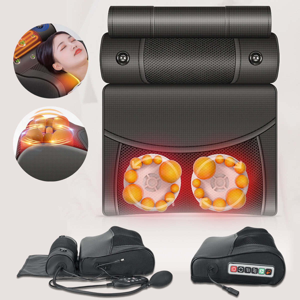Image of Intelligent Overheating Protection Cervical Spine Massager Detachable Multi-stage Airbag Neck Massage Pillow 8D Three-Di