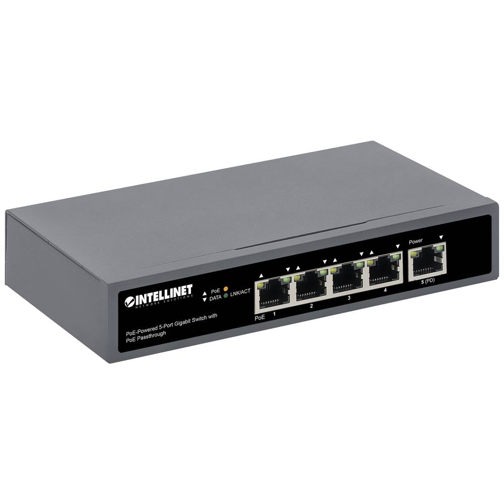 Image of Intellinet PoE-Powered 5-Port Gigabit Network RJ45 switch 10 / 100 / 1000 MBit/s IEEE 8023af (1295 W) IEEE 8023at