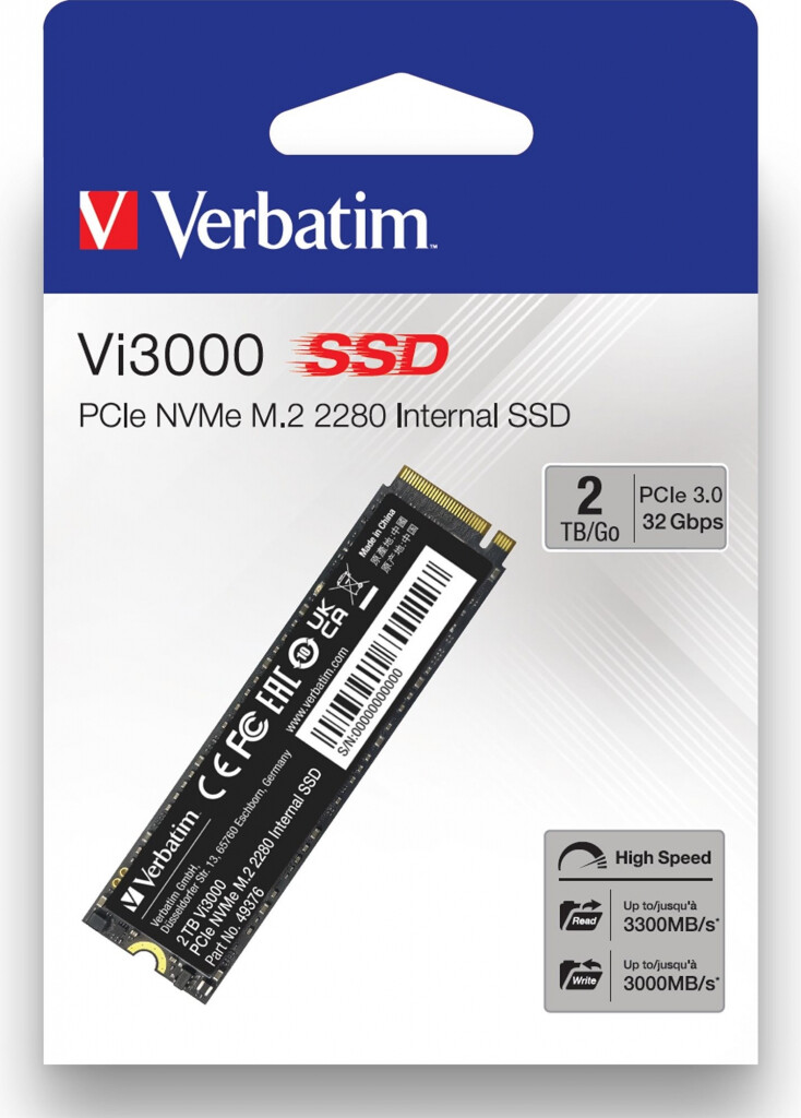 Image of Interní disk SSD Verbatim interní NVMe 2000GB GB Vi3000 M2 49376 3300 MB/s-R 3000 MB/s-W CZ ID 429383