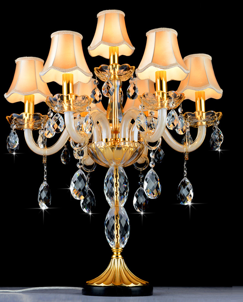 Image of Italian Wedding Big Candle Table Lamps Large Gradient Candelabra Villa Living Room Bedroom Candlestick Crystal Table Light