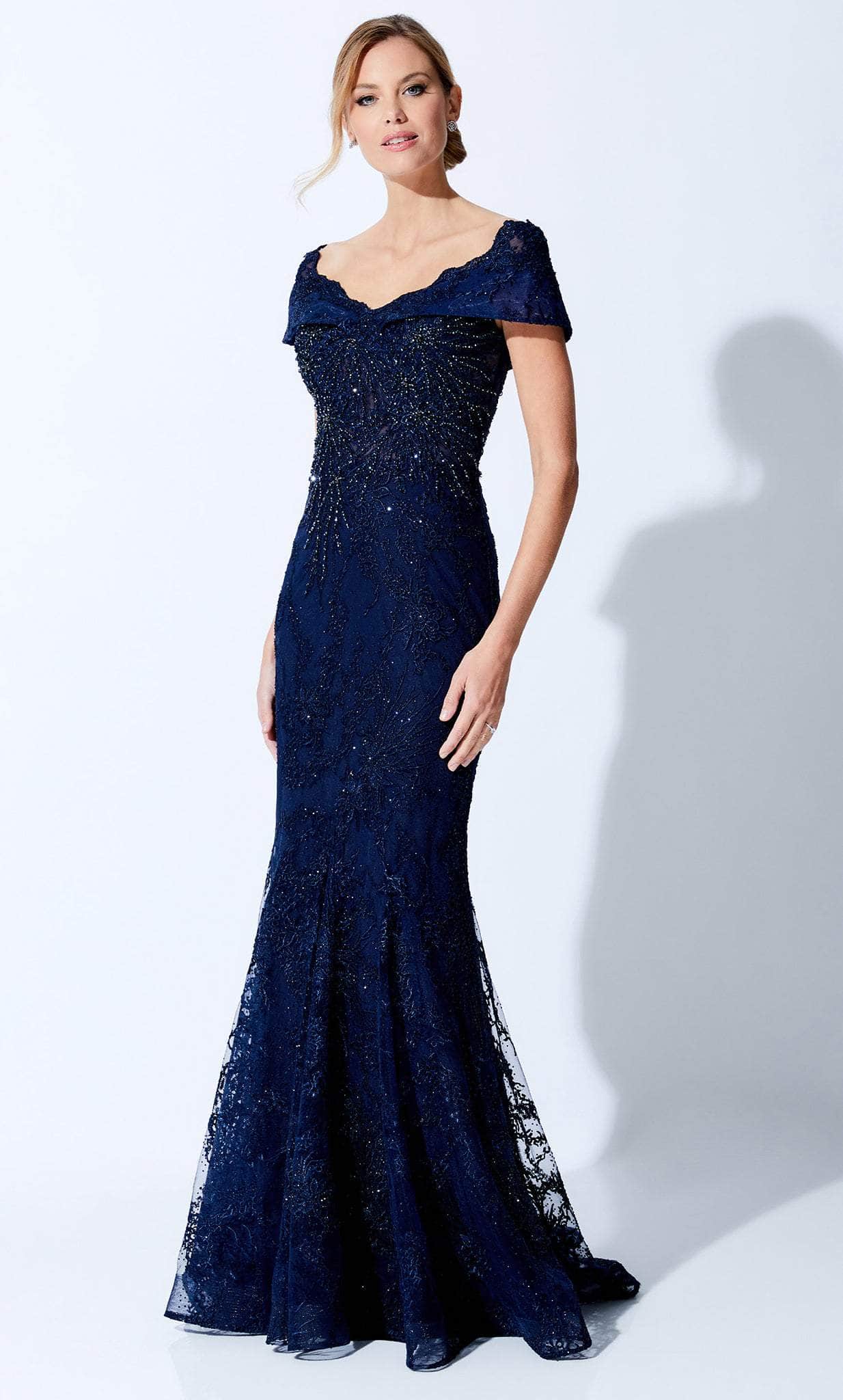Image of Ivonne D 221D42W - Laced Off-Shoulder Formal Gown