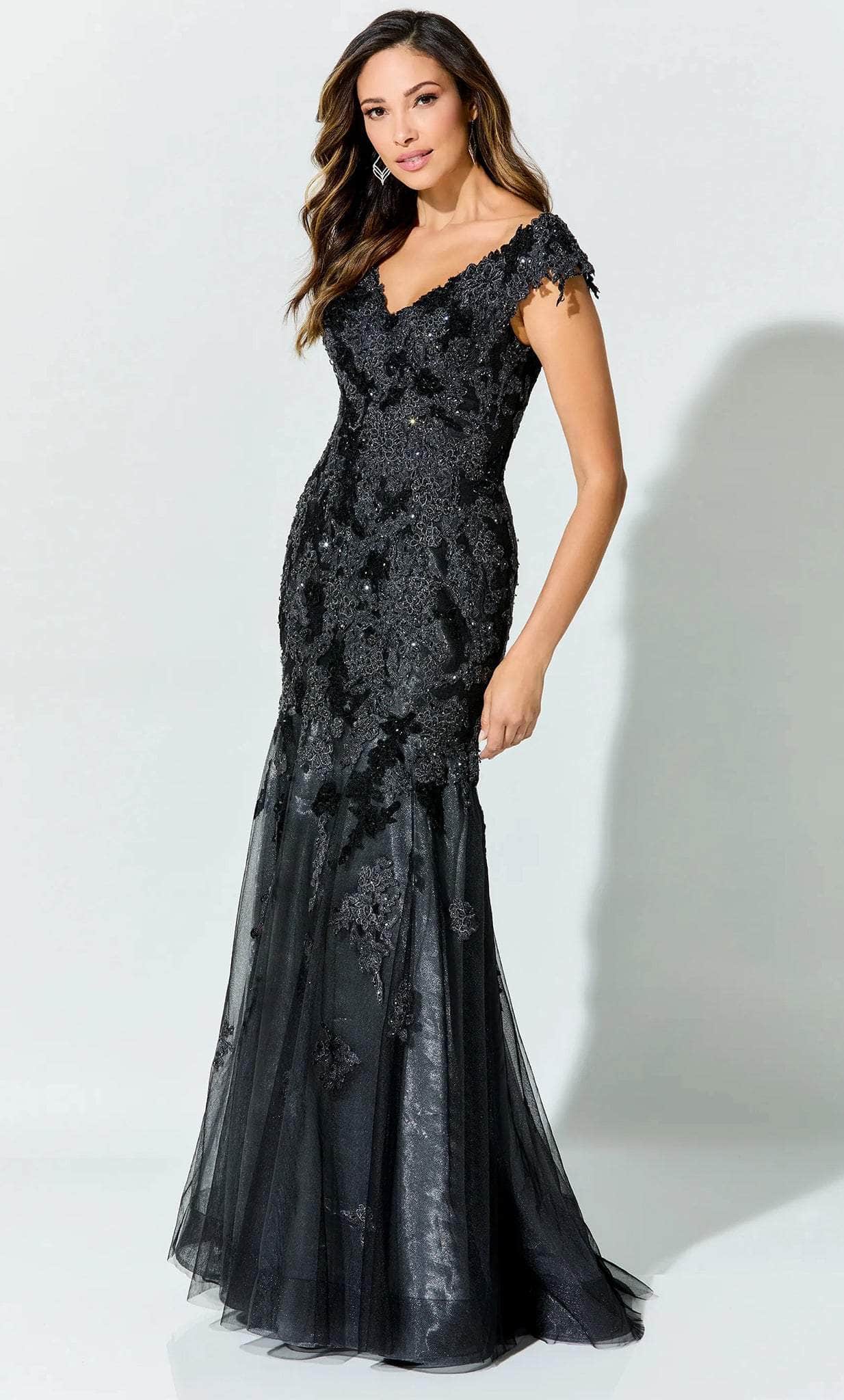 Image of Ivonne D ID919 - Cap Sleeve Lace Prom Gown
