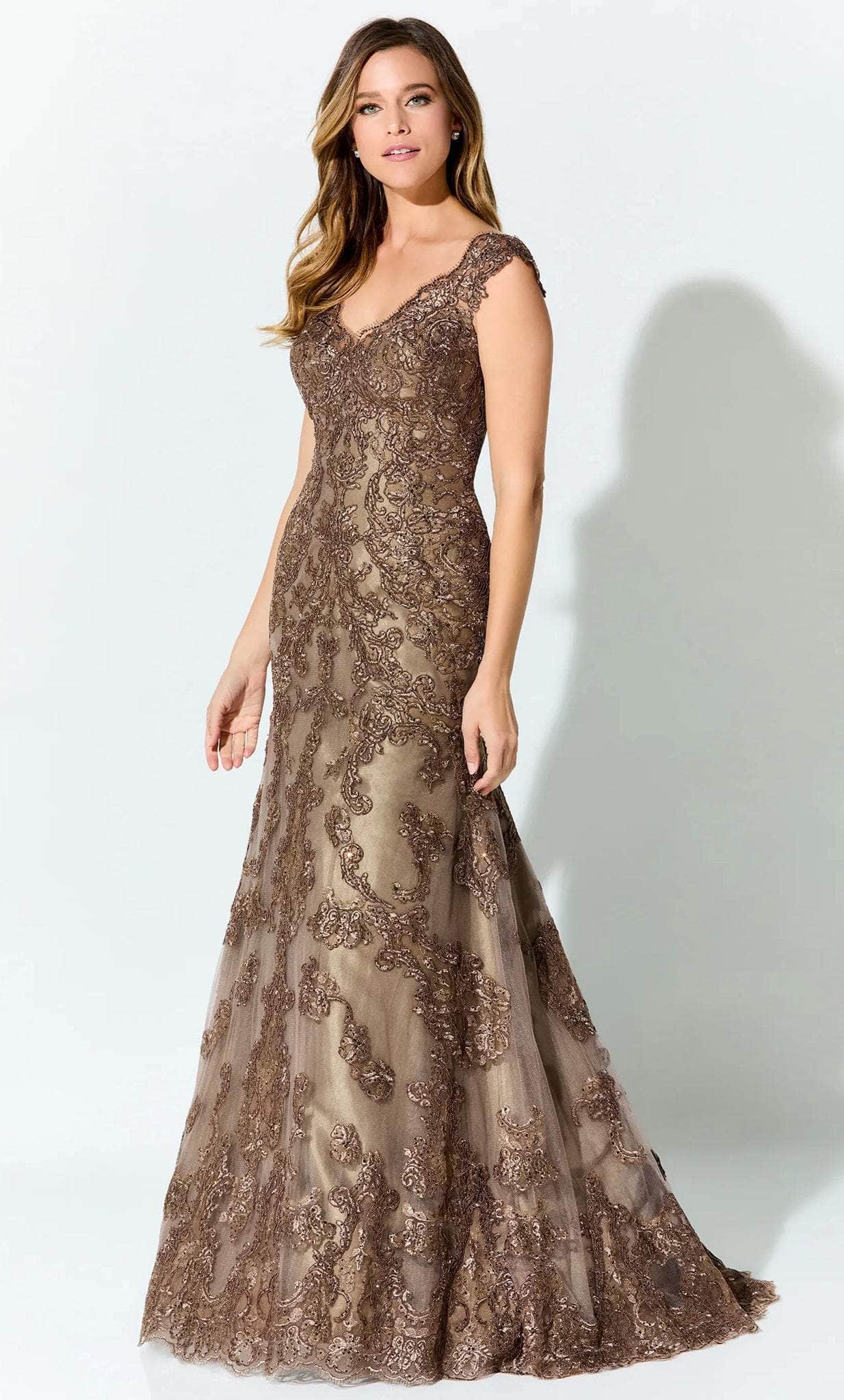 Image of Ivonne D ID923 - Cap Sleeve Beaded Evening Gown