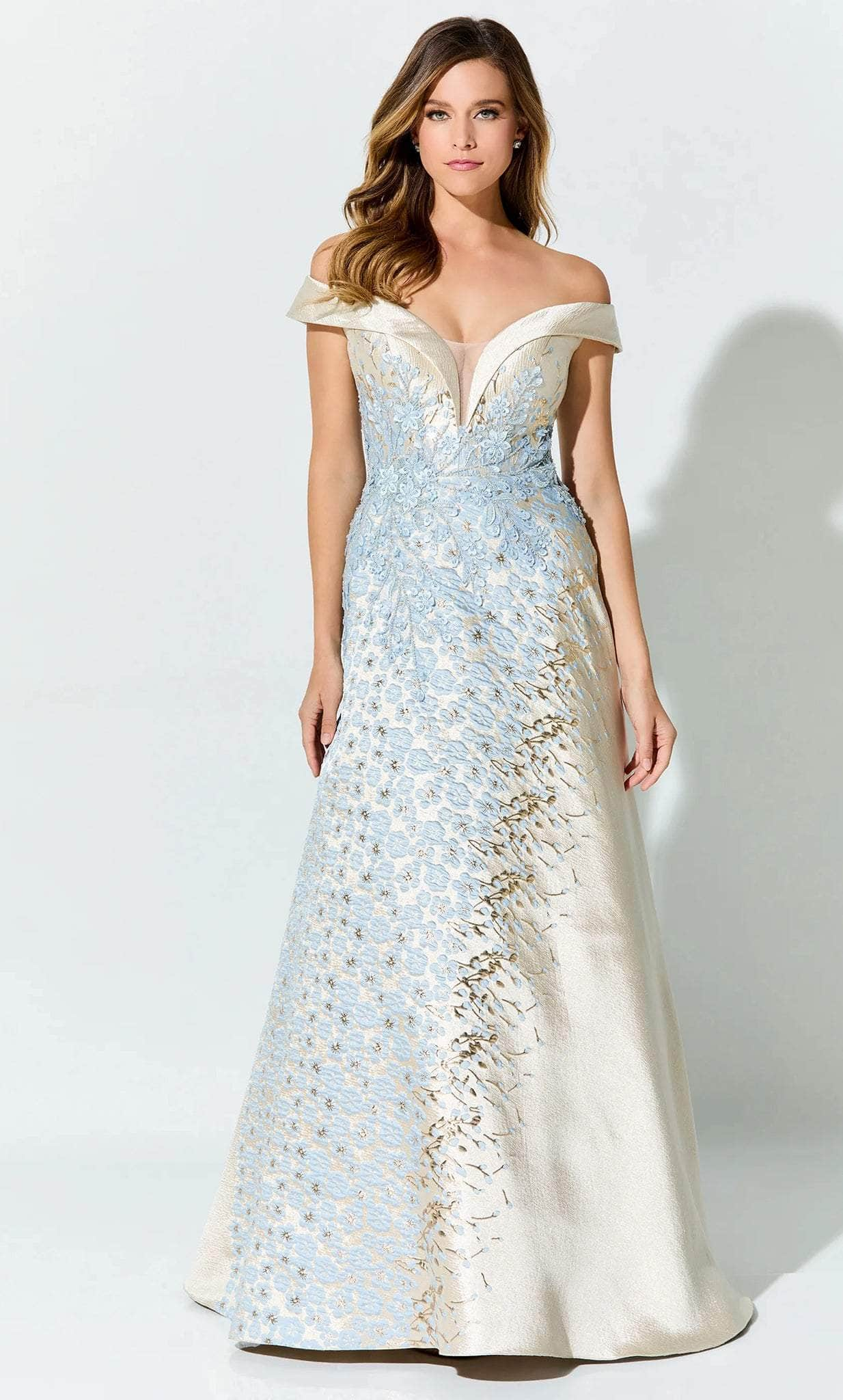 Image of Ivonne D ID929 - Off Shoulder Floral Brocade Gown