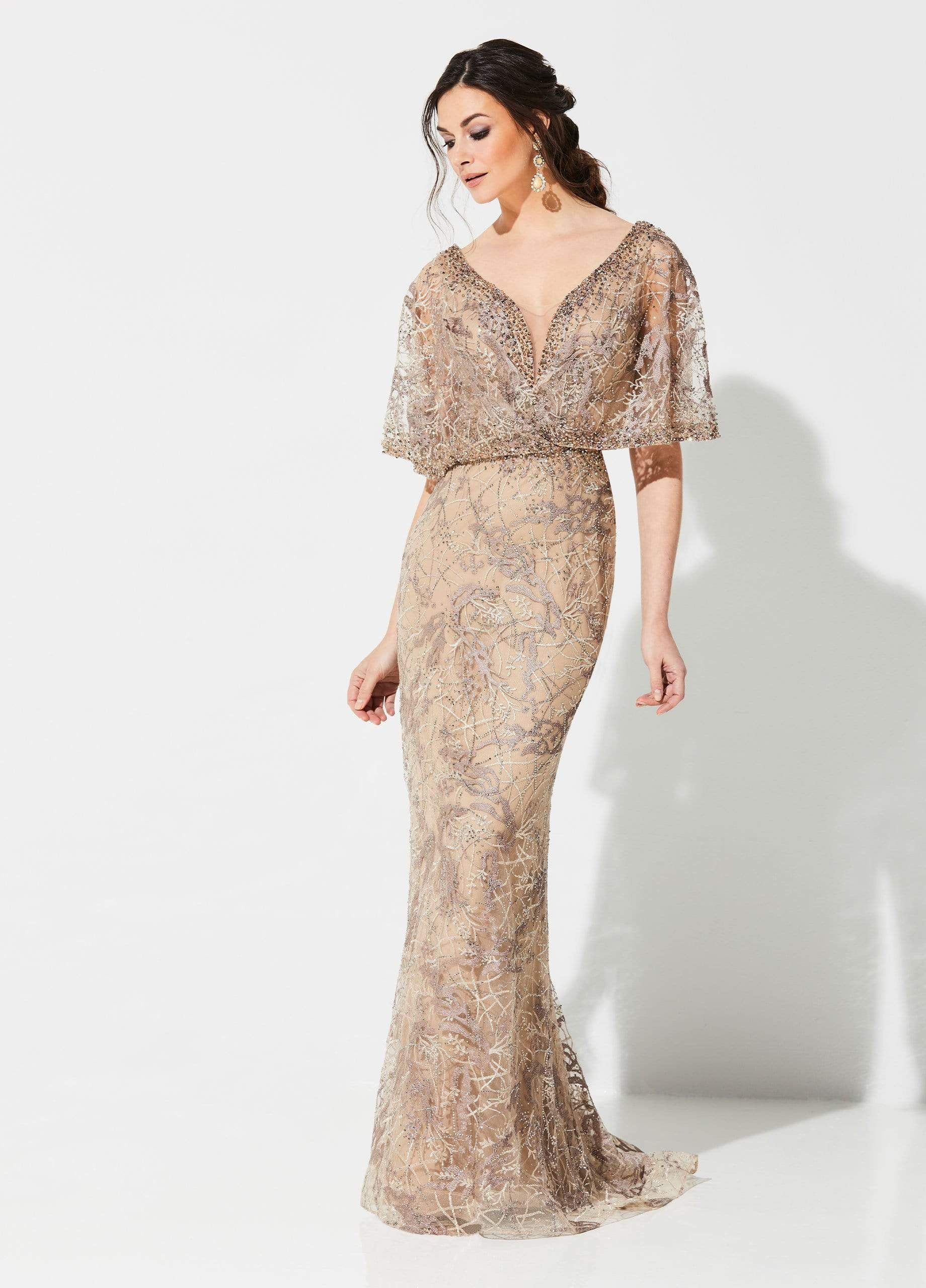 Image of Ivonne D for Mon Cheri - 219D72 Embroidered Kimono Sleeve Lace Gown