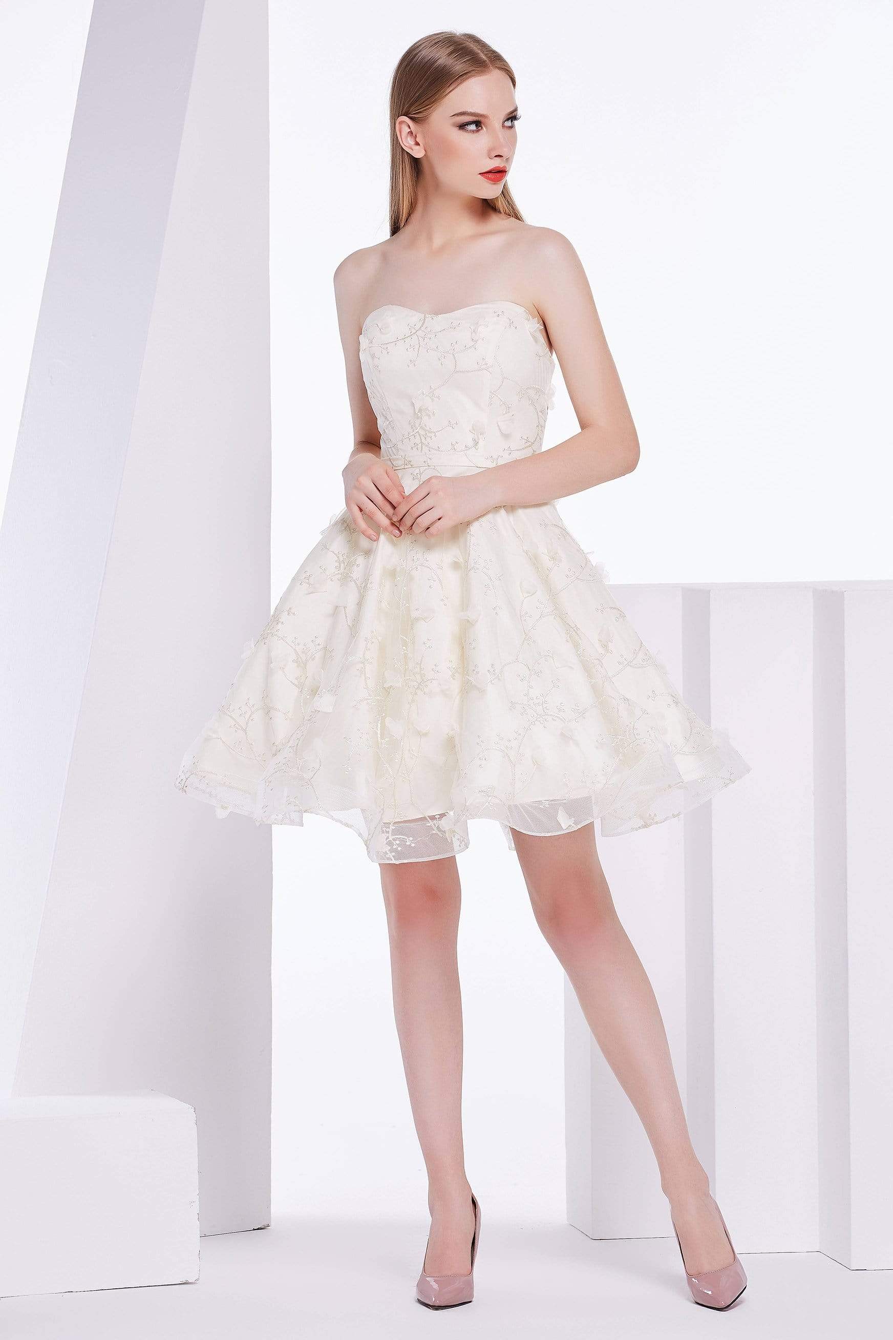 Image of J'Adore Dresses - J14093 Strapless Embroidered Tulle A-line Dress