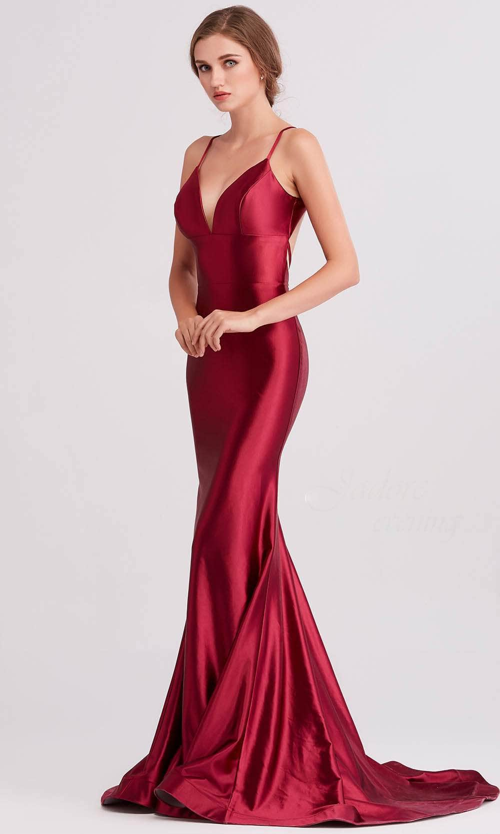 Image of J'Adore Dresses J15032 - V-Neck Satin Mermaid Evening Gown