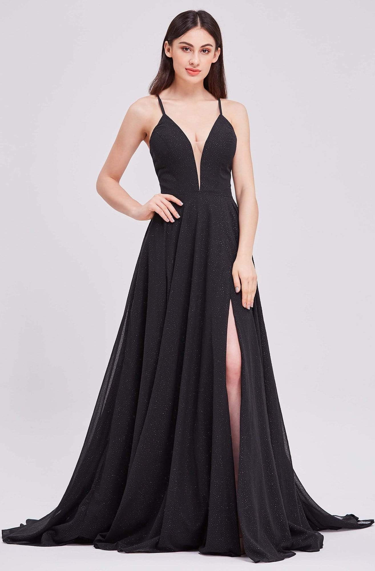 Image of J'Adore Dresses - J16024 Sexy V-Neck Stone Accent A-Line Dress
