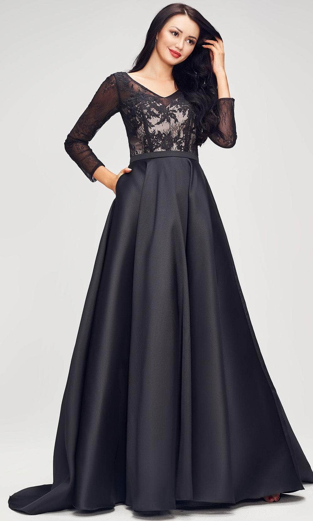 Image of J'Adore Dresses J17012 - Embroidered V-Neck Prom Ballgown