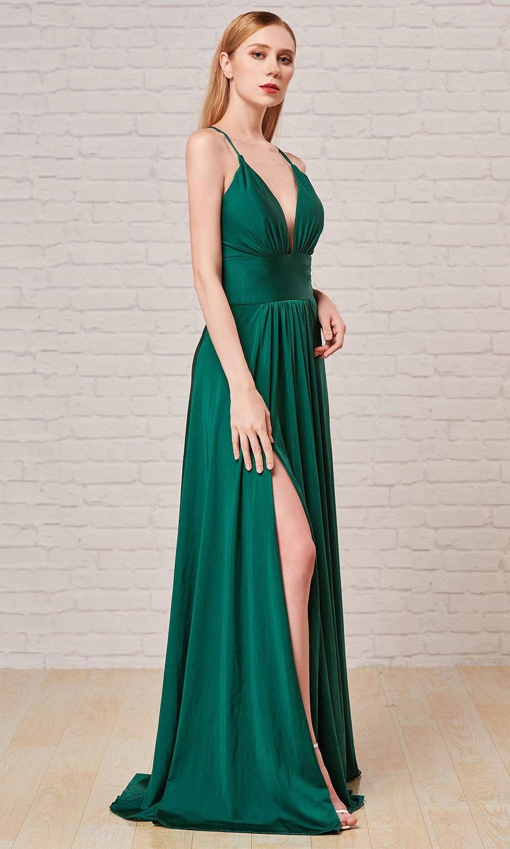 Image of J'Adore Dresses - J18042 Plunging V-Neck Empire High Slit Gown
