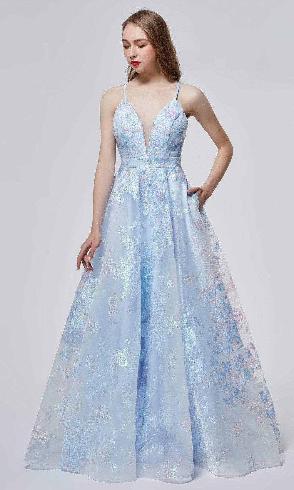 Image of J'Adore Dresses - J19007 Floral Jacquard A-line Gown