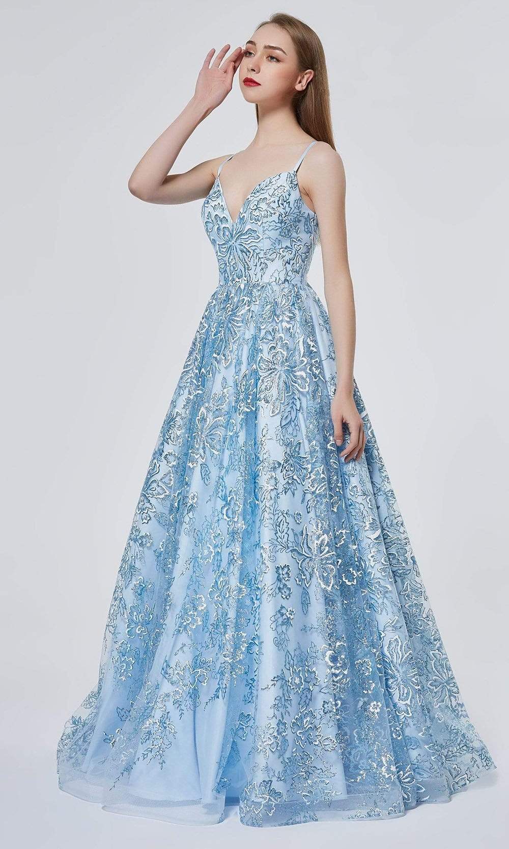 Image of J'Adore Dresses - J19016 Floral Glittered A-line Dress