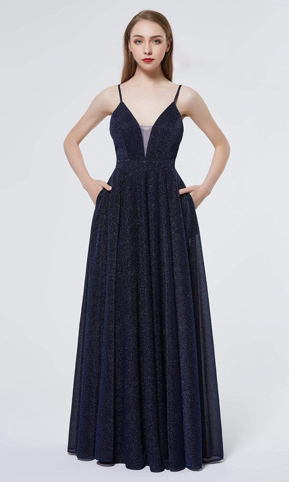Image of J'Adore Dresses - J19022 V Neck Glittered A-line Gown
