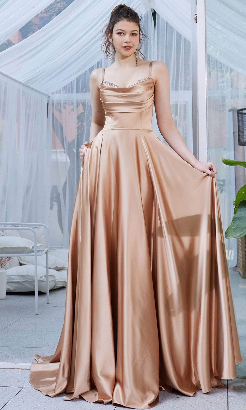 Image of J'Adore Dresses J21030 - Satin Sleeveless A-Line Long Dress