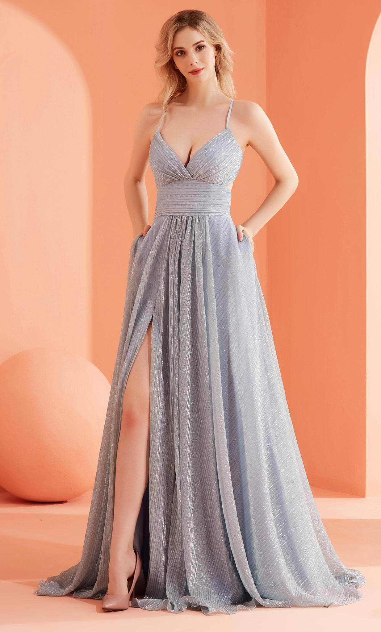 Image of J'Adore Dresses J22004 - Metallic V-Neck Evening Gown