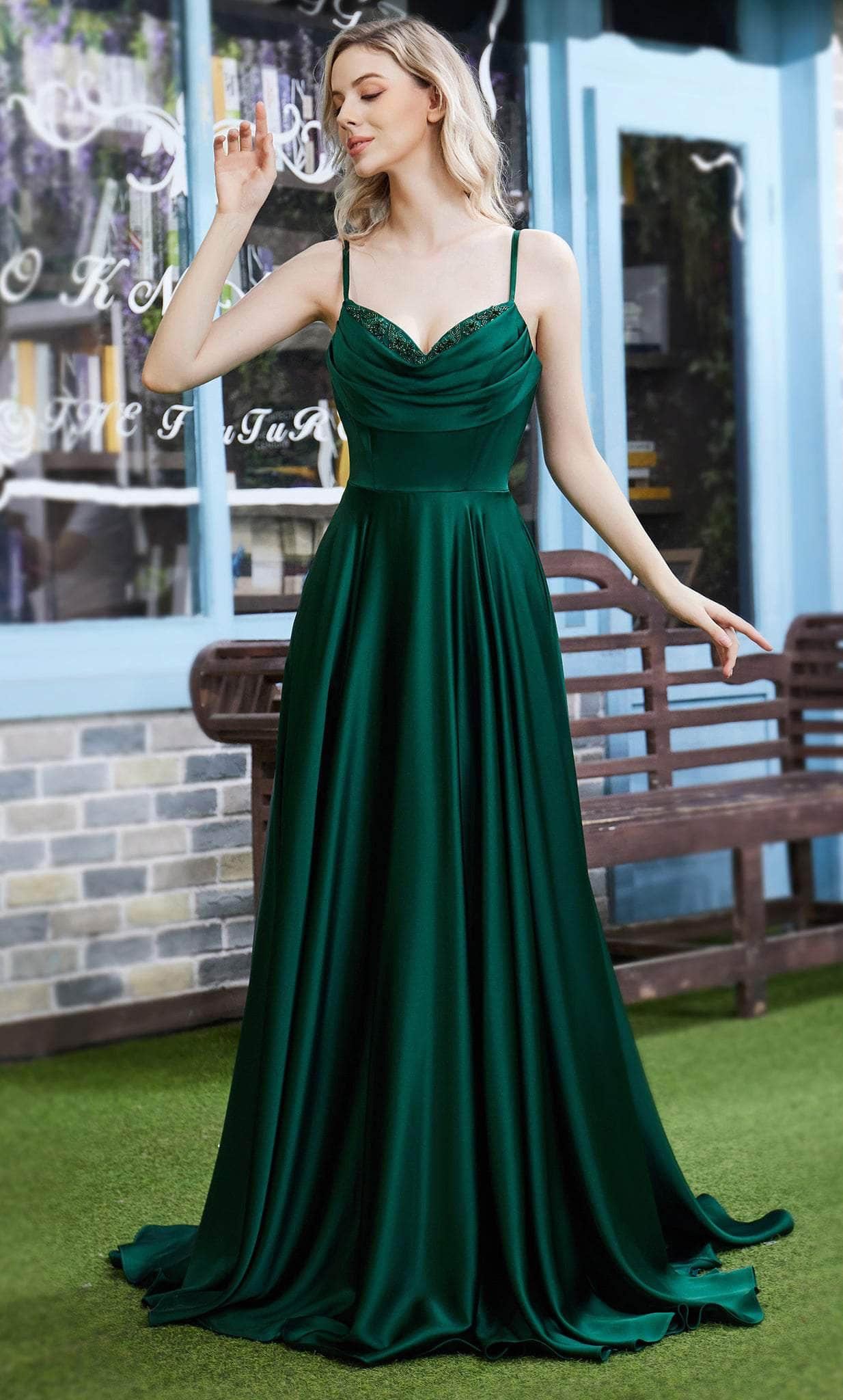 Image of J'Adore Dresses J22016 - Beaded Cowl Neck Prom Dress