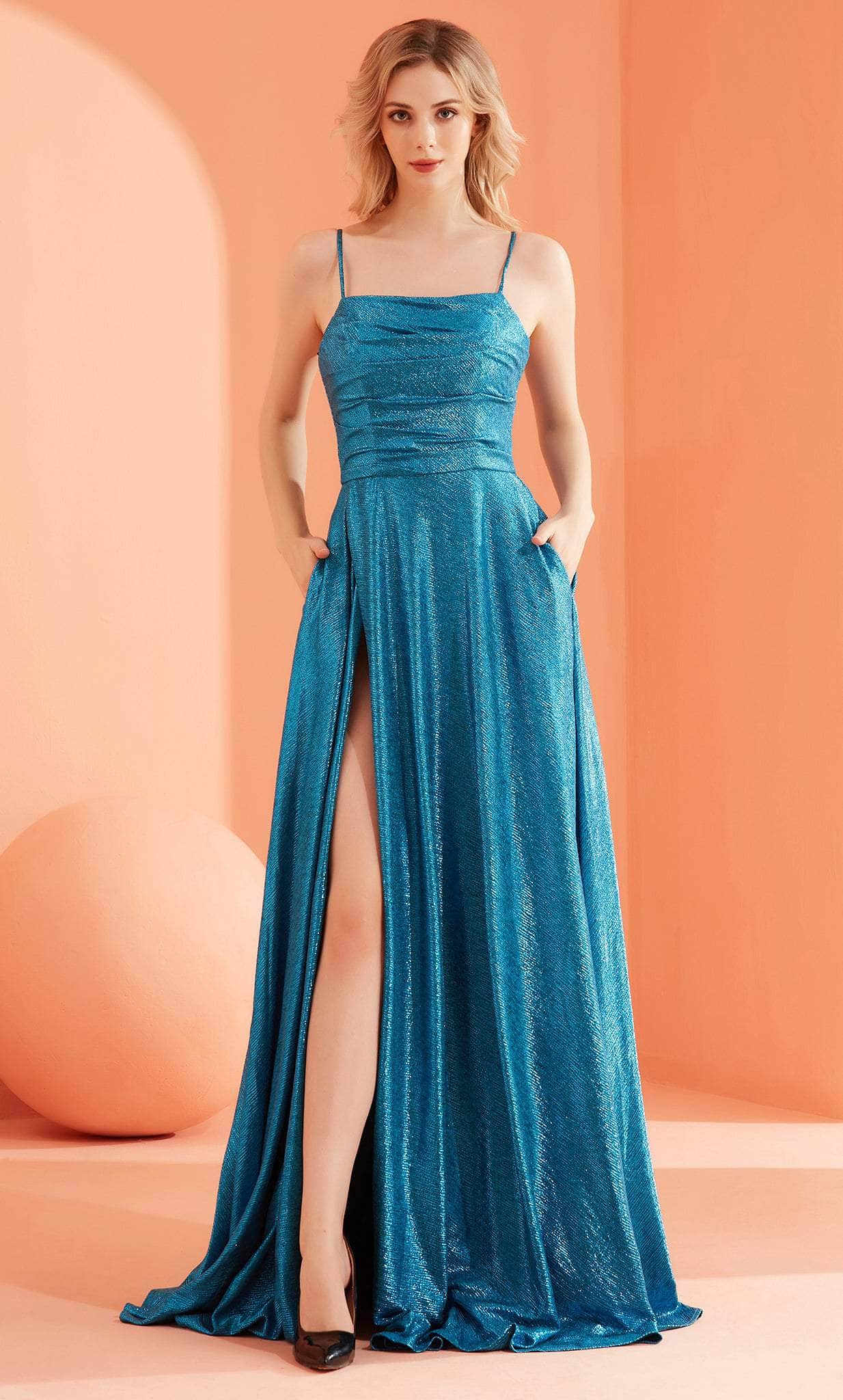 Image of J'Adore Dresses J22031 - Metallic A-Line Prom Dress