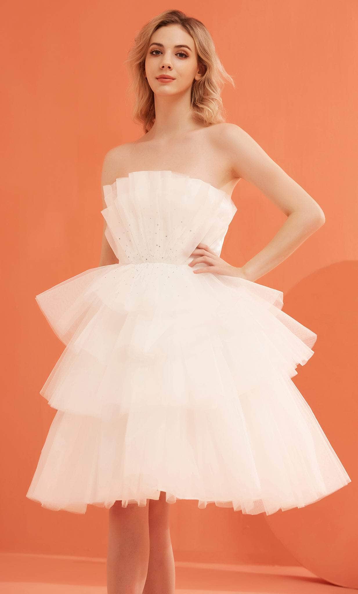 Image of J'Adore Dresses J22073 - Pleated and Tiered Strapless Dress
