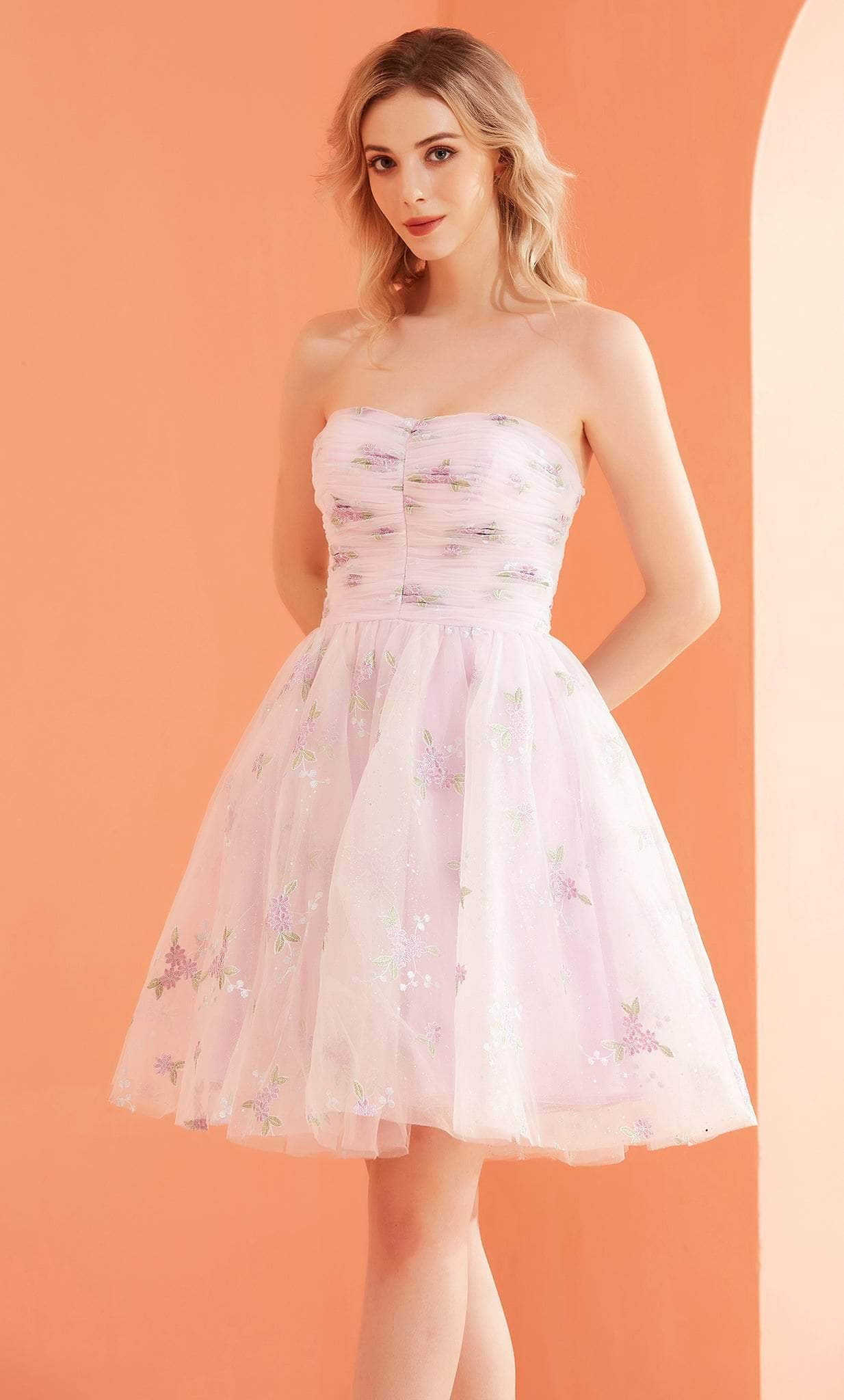 Image of J'Adore Dresses J22075 - Strapless Tulle Ruching Short Dress
