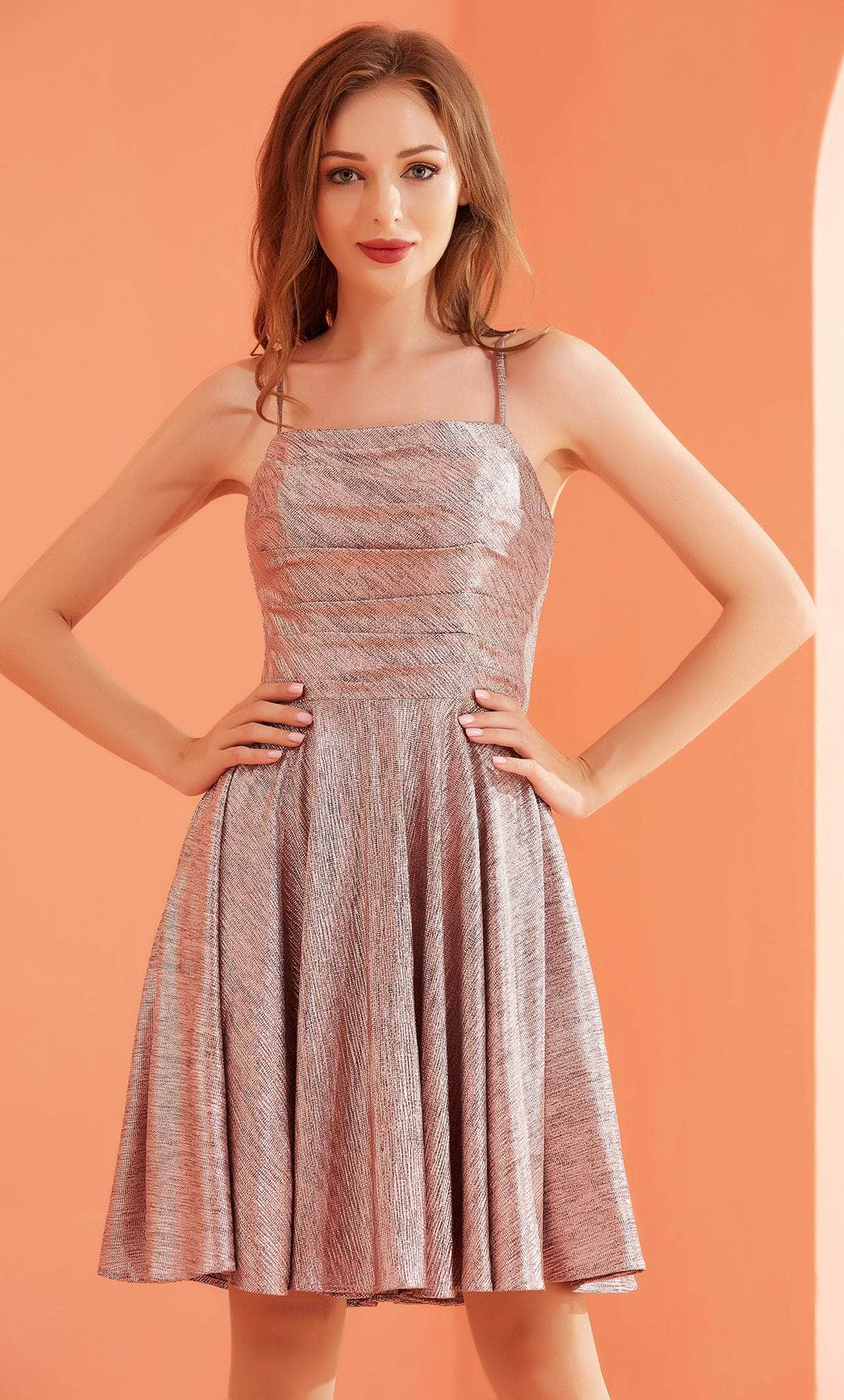Image of J'Adore Dresses J22084 - Pleated Bod Shiny Short Dress