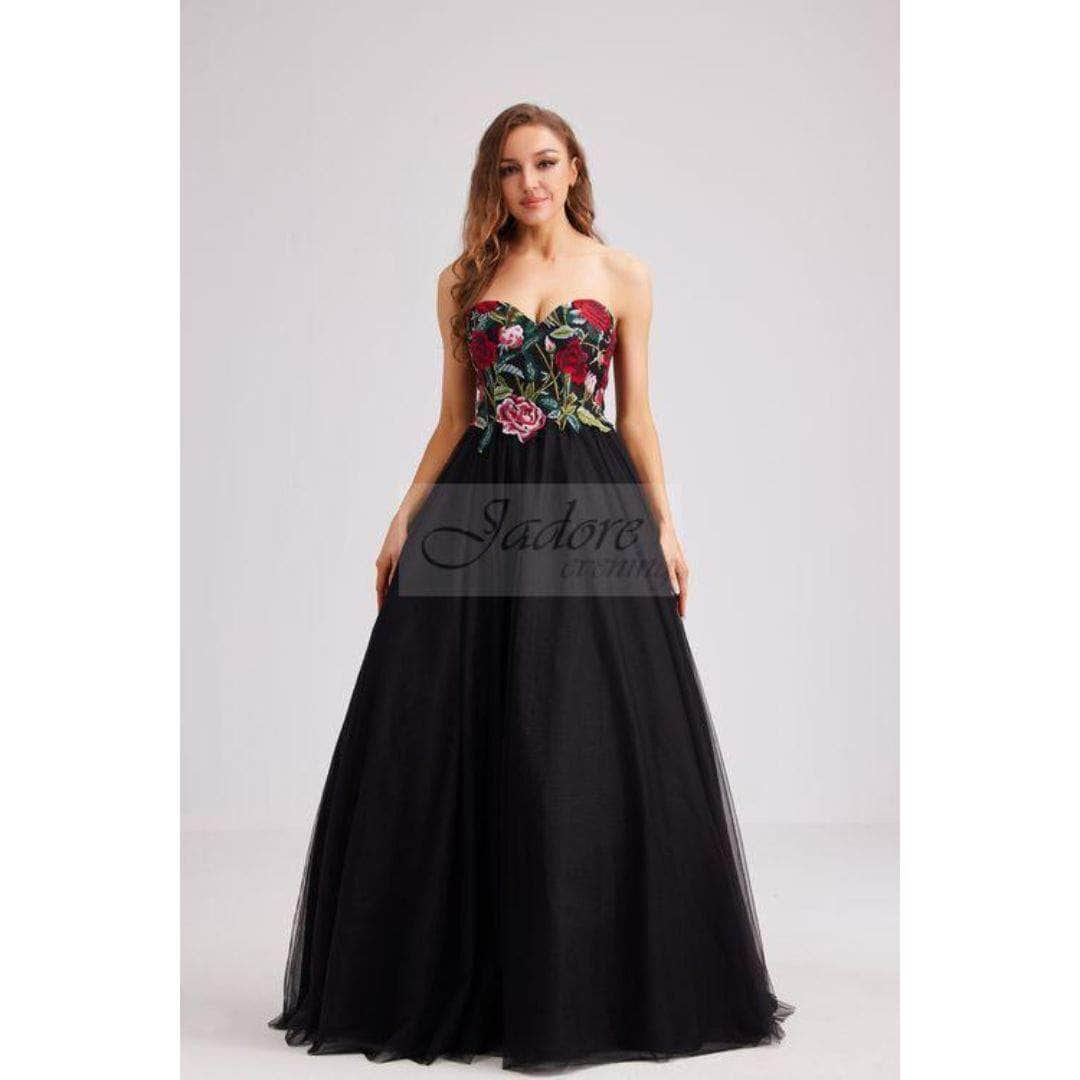 Image of J'Adore Dresses J23030 - Strapless Floral Applique Ballgown