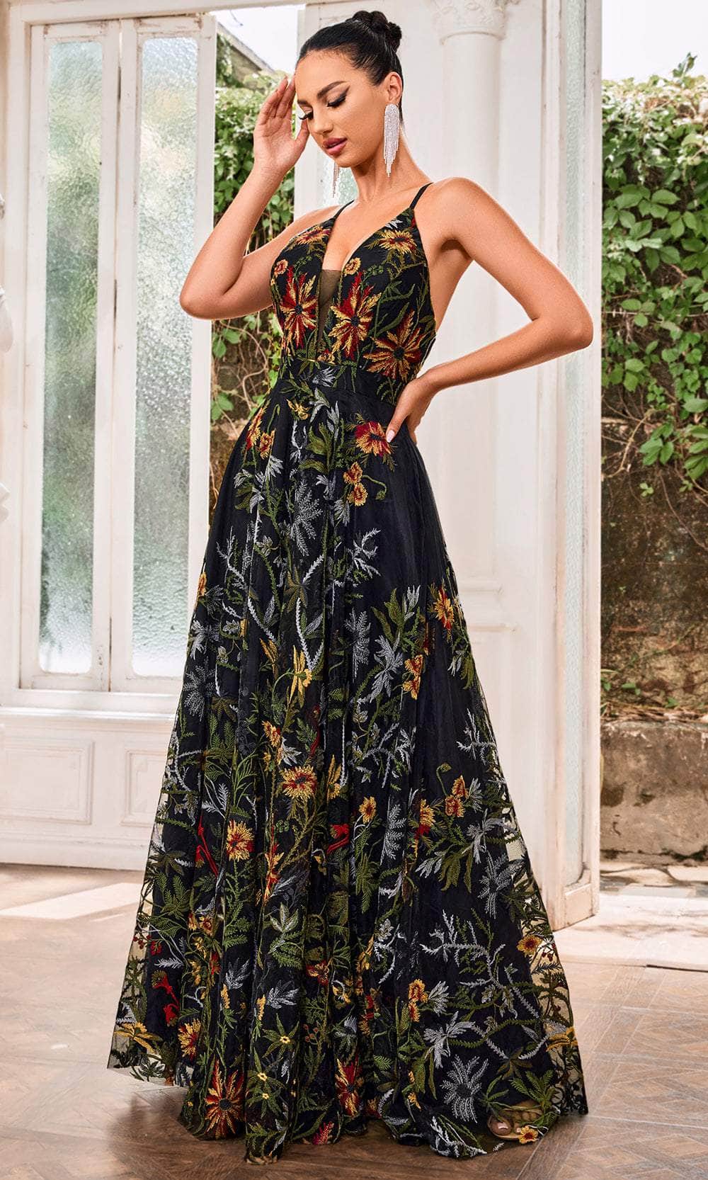 Image of J'Adore Dresses J24025 - Floral Embroidered Pom Dress