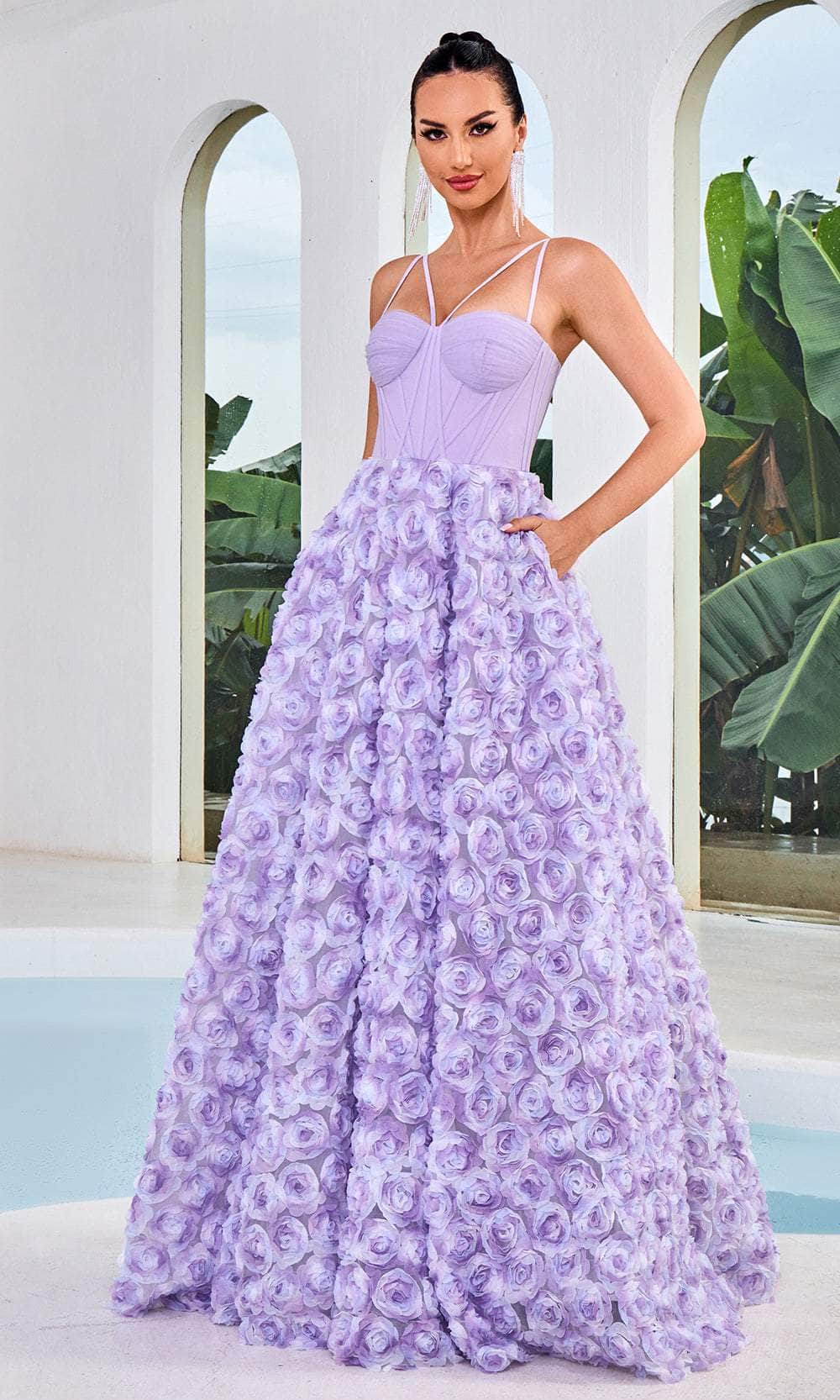 Image of J'Adore Dresses J24027 - Bustier Floral Prom Dress