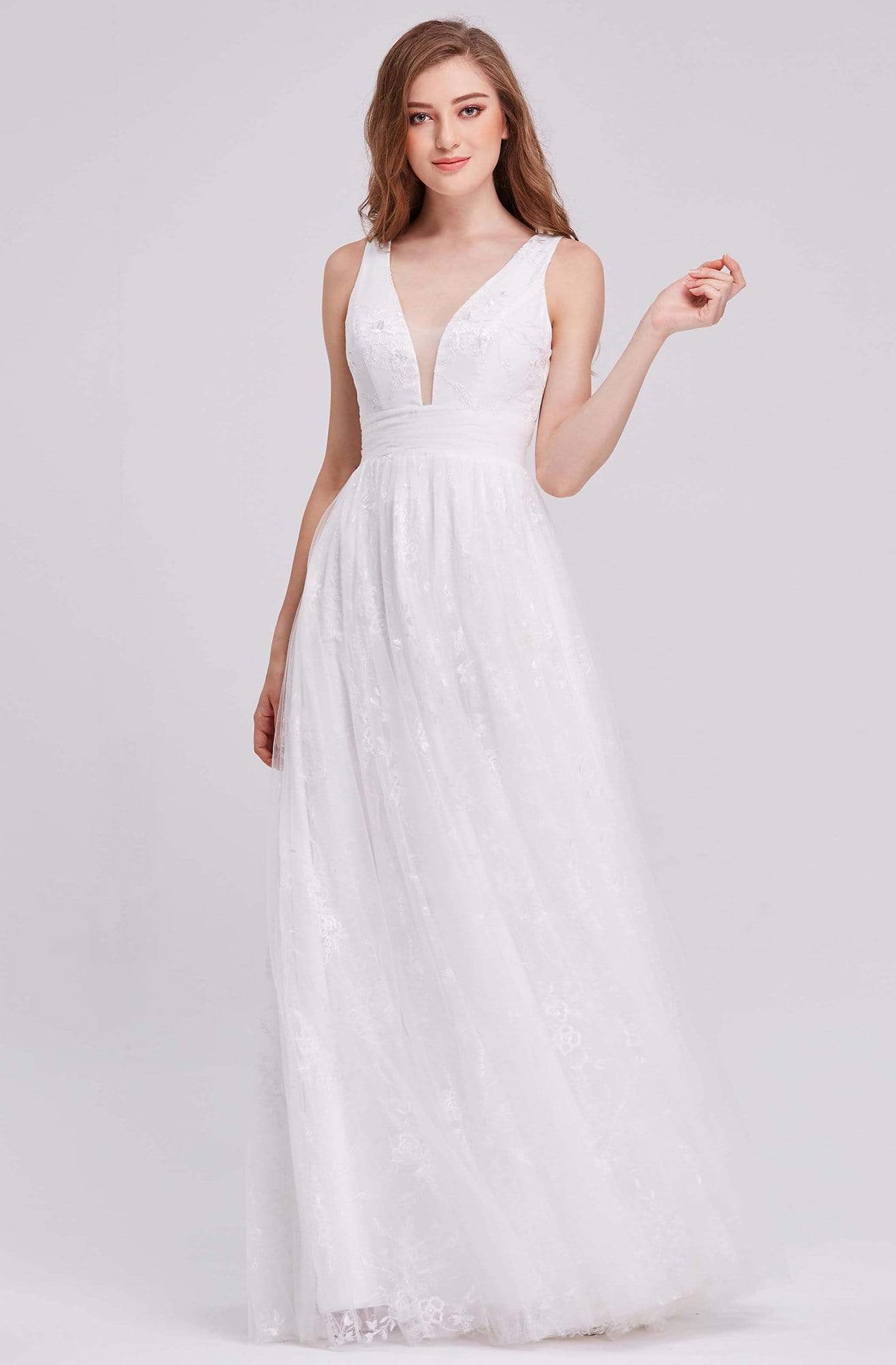 Image of J'Adore Dresses - j16027 Plunging V-Neck Lace A-Line Dress