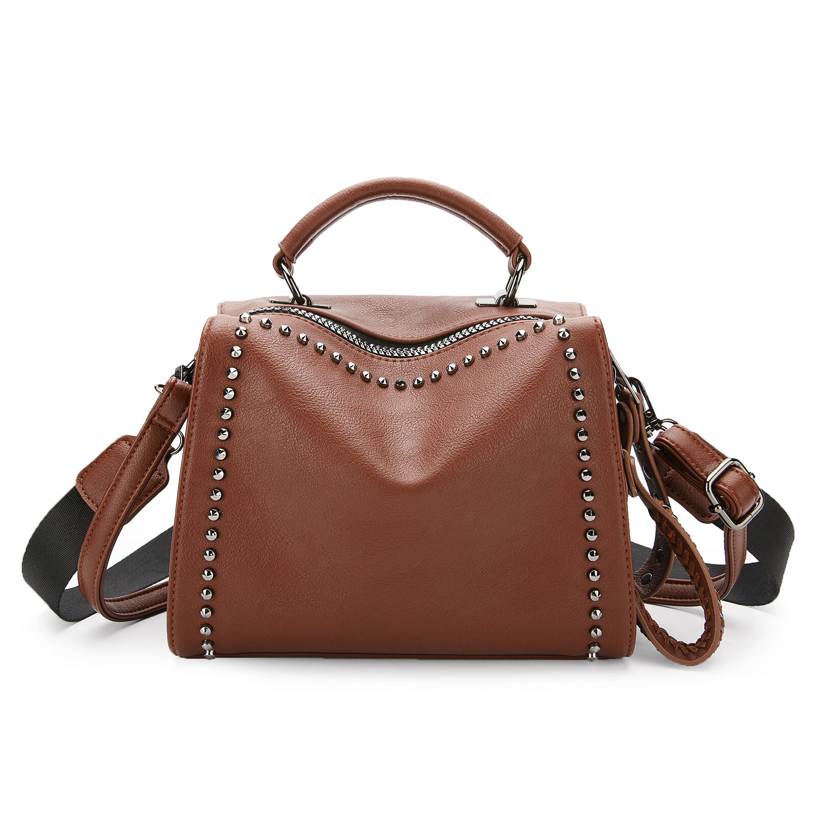 Image of JOSEKO Women Faux Leather Rivets Solid Color Lady Shoulder Bag Crossbody Tote Handbag