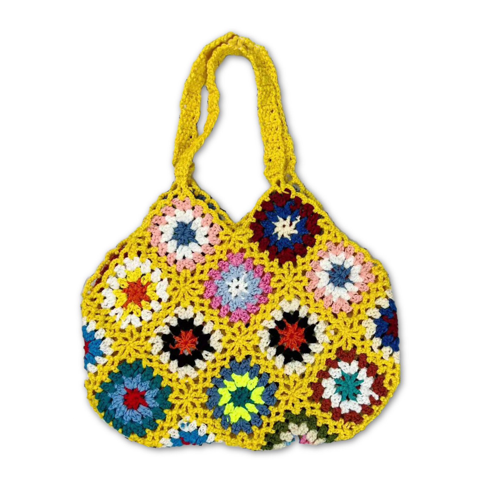 Image of JOSEKO Women Handmade Crochet Ethnic Casual Handbag Mixed Floral Pattern Multifunctional Shoulder Bag Tote Bag