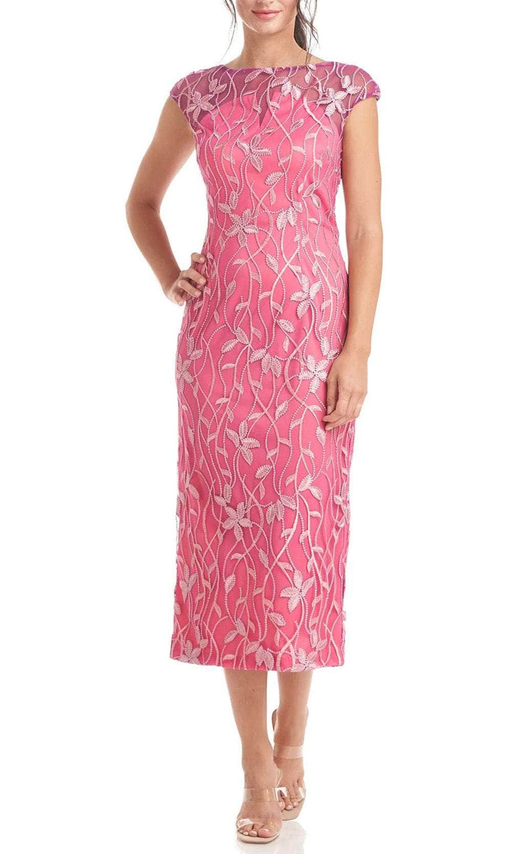 Image of JS Collections 8617399 - Illusion Bateau Embroidered Tea-Length Dress