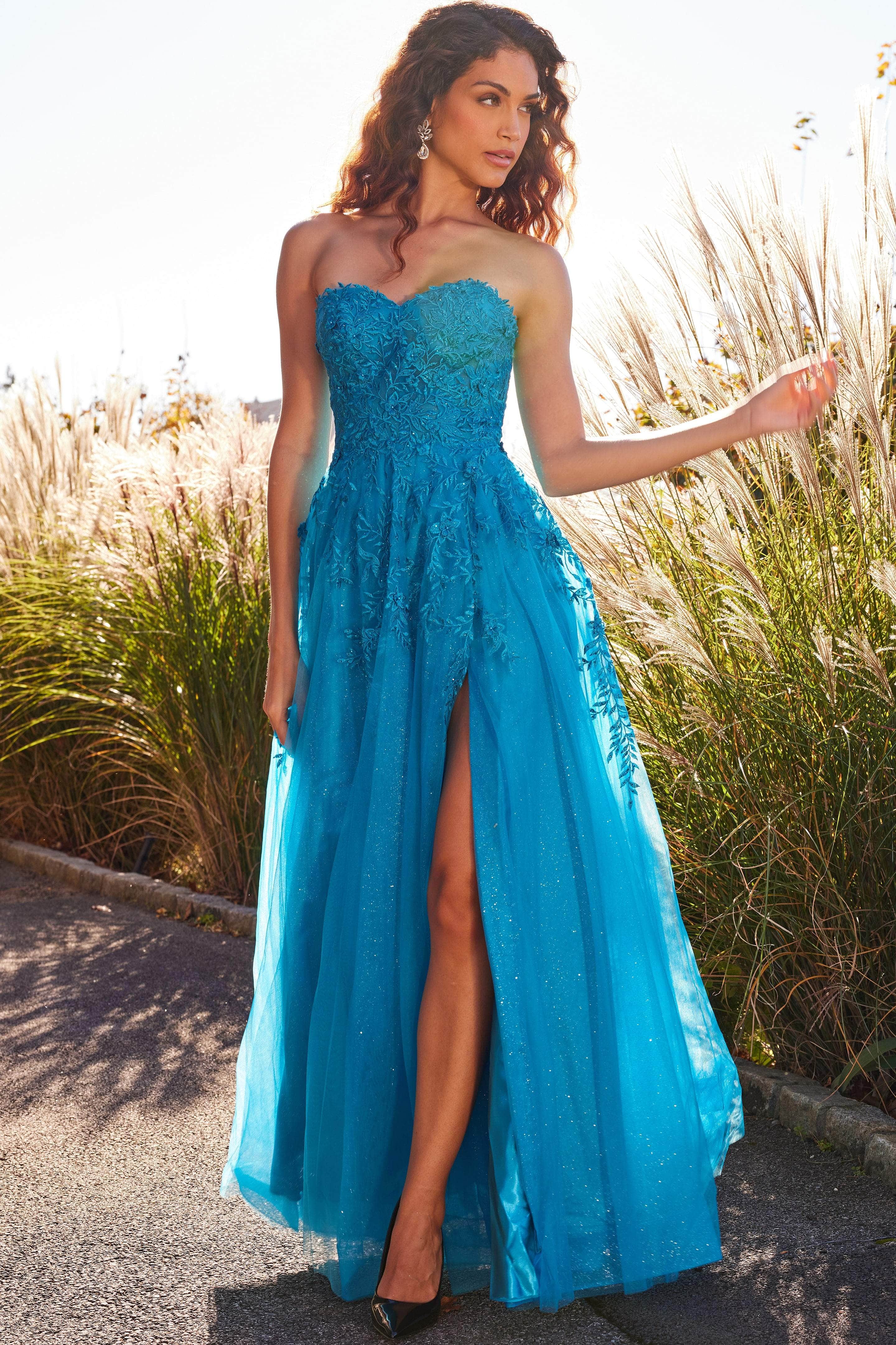 Image of JVN by Jovani JVN05811 - Sweetheart Lace Appliqued Dress